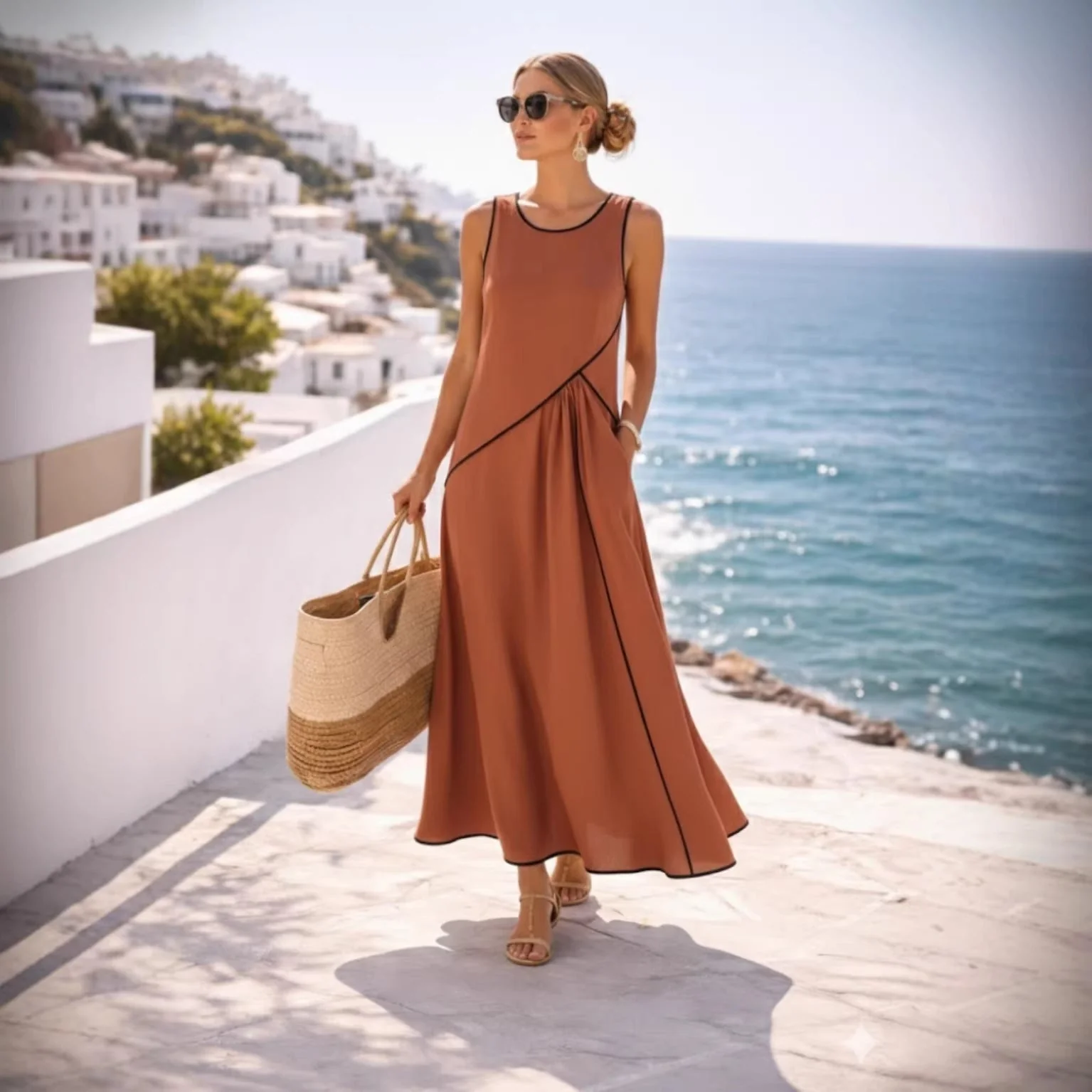 Mediterranean Contrast Color Vacation Dress – 7 Colors, S–3XL - Image 2