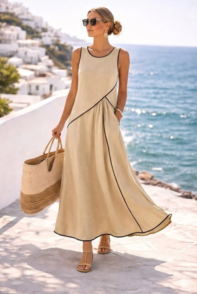Mediterranean Contrast Color Vacation Dress – 7 Colors, S–3XL - Image 8