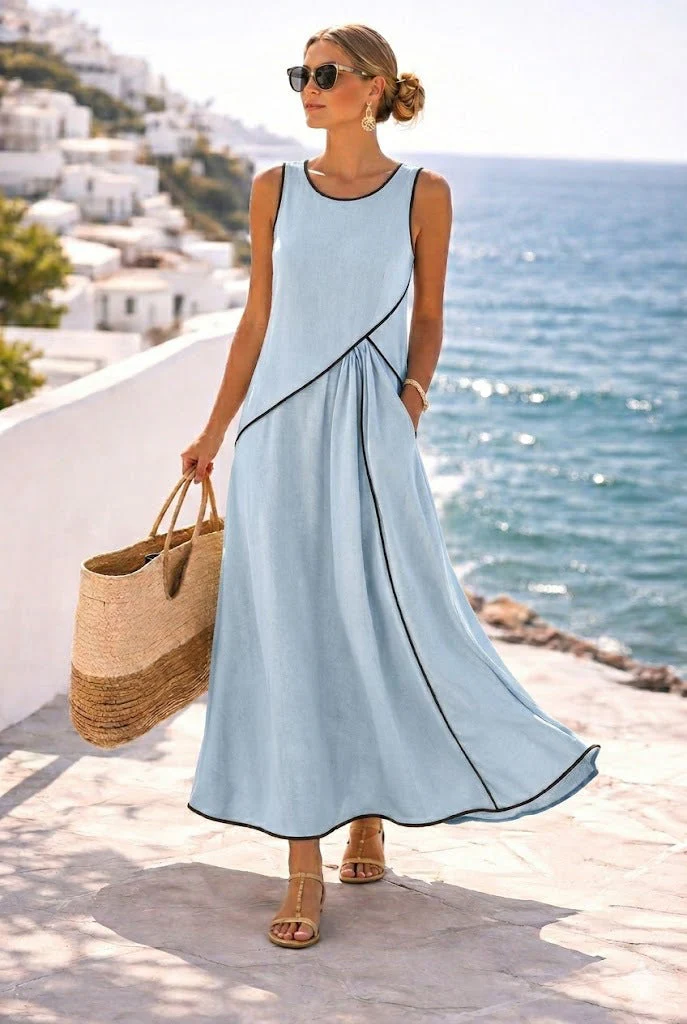Mediterranean Contrast Color Vacation Dress – 7 Colors, S–3XL - Image 9