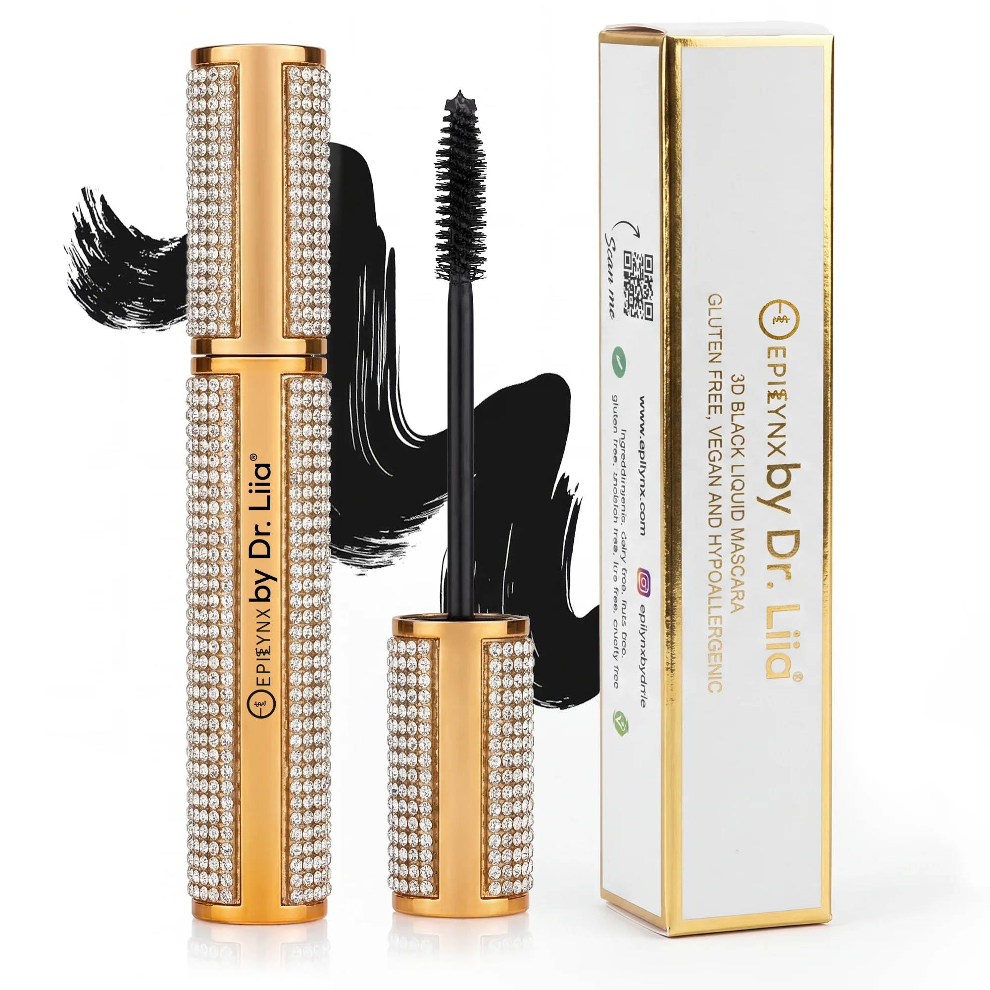 Mega Volume Vegan Mascara Black and Blue – Smudge-Proof with Handmade Diamond Case - Image 4