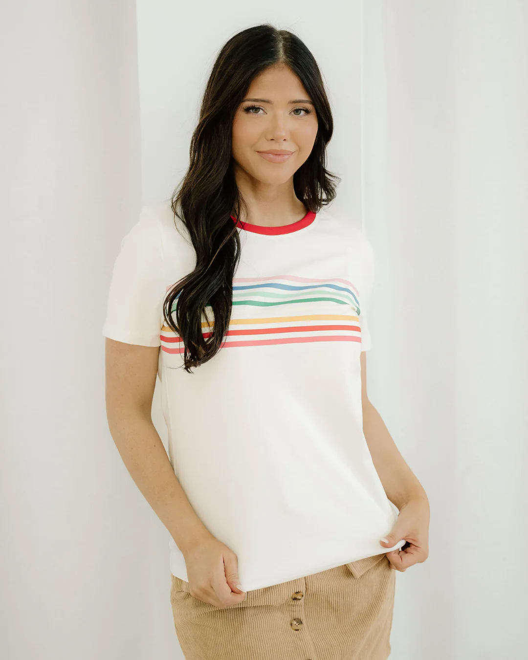 Melanie Rainbow Stripe Print Crewneck T Shirt - Image 4