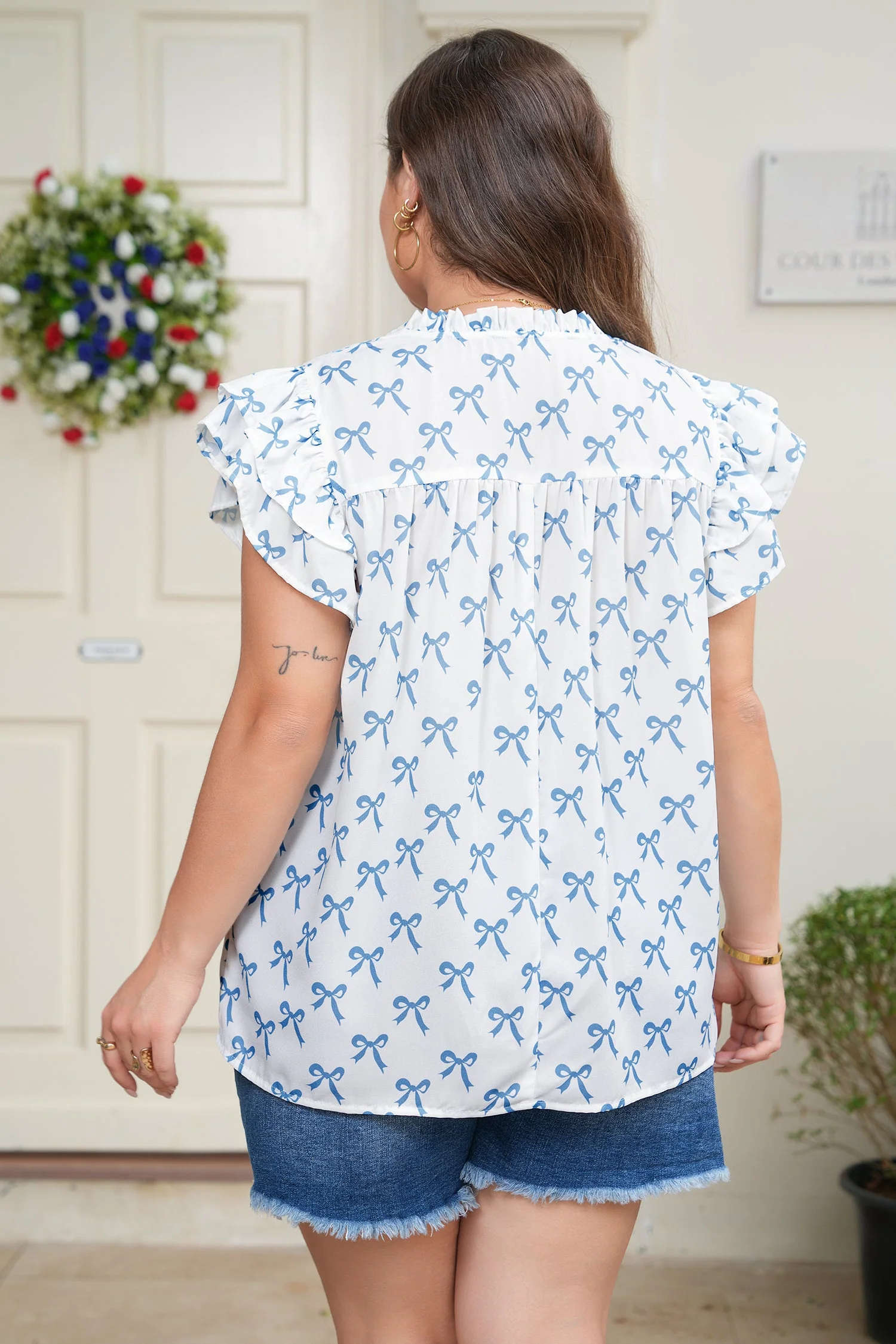 Threaded Pear Melody Short Sleeve Bow PLUS Top - Image 2