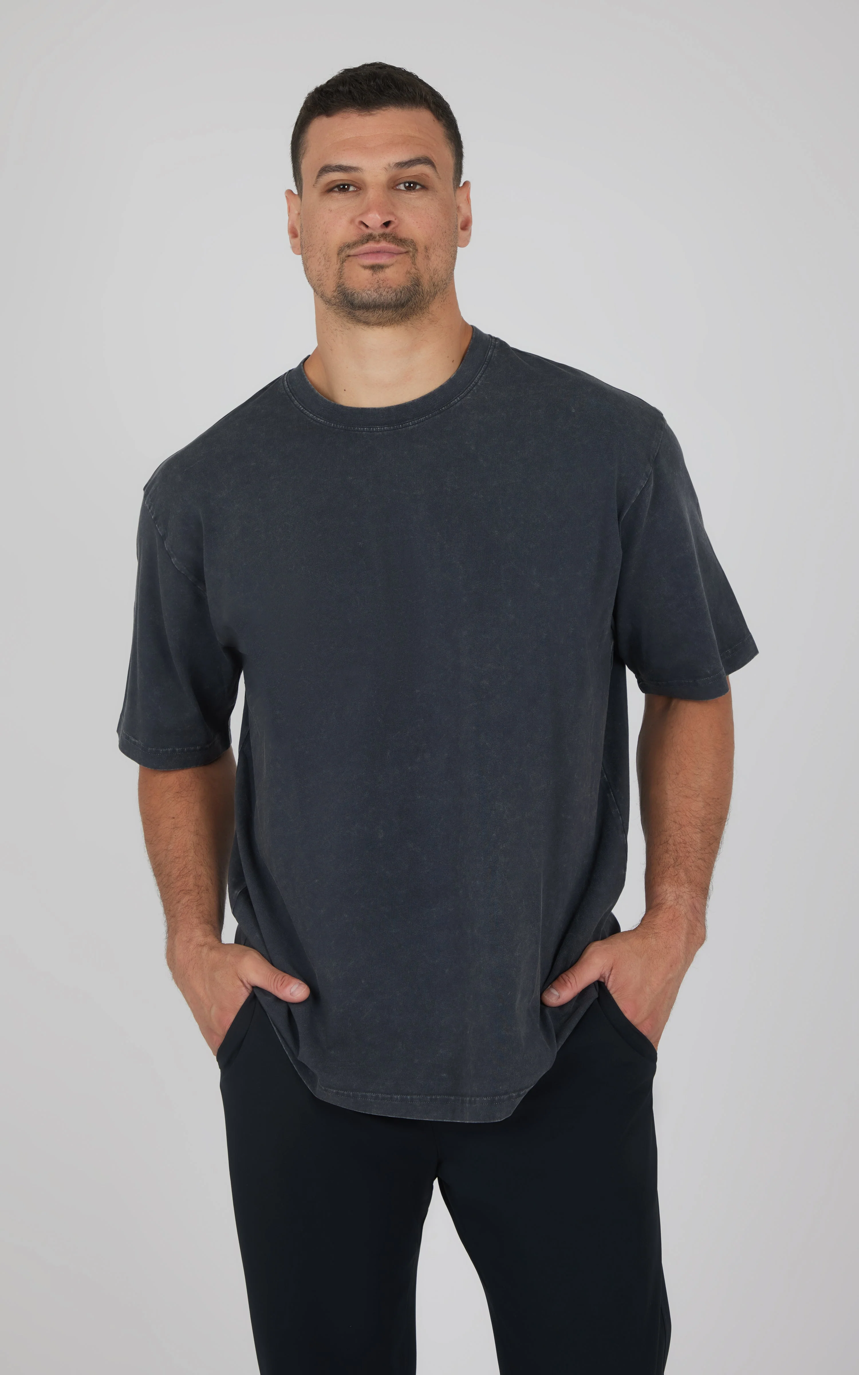 Mens Acid Wash Oversized Boxy Crew Neck Tee - Image 4