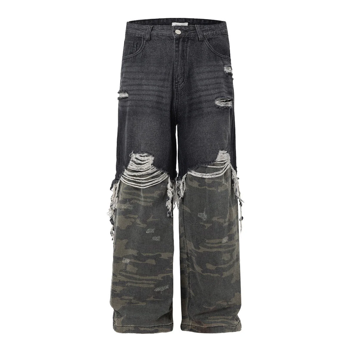 Men's American High Street Stitched Camouflage Wide Leg Jeans - Image 6