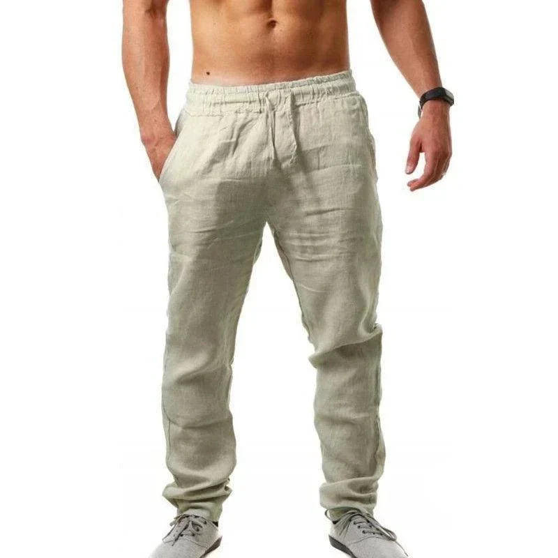Men's Casual Cotton Linen Elastic Waist Pants with Streetwear Style - Image 8