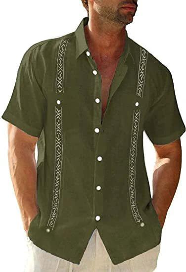 Men's Guayabera Cuban Shirt - Casual Short Sleeve Printed Streetwear - Image 2