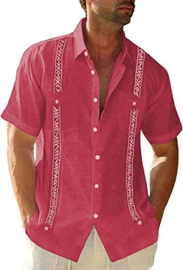 Men's Guayabera Cuban Shirt - Casual Short Sleeve Printed Streetwear - Image 4