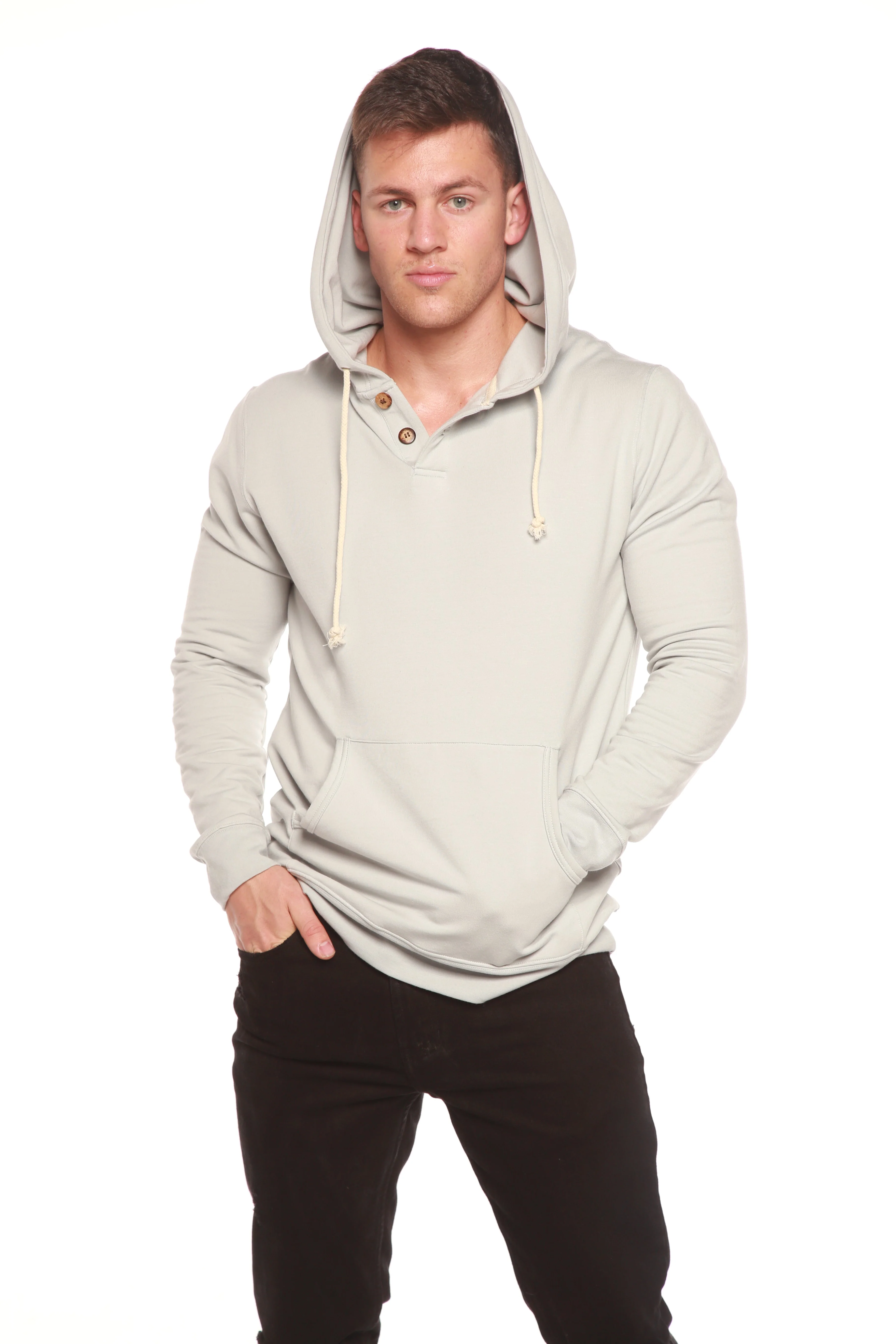 Men's Henley Style Bamboo Viscose Fleece Hoodie - Image 8