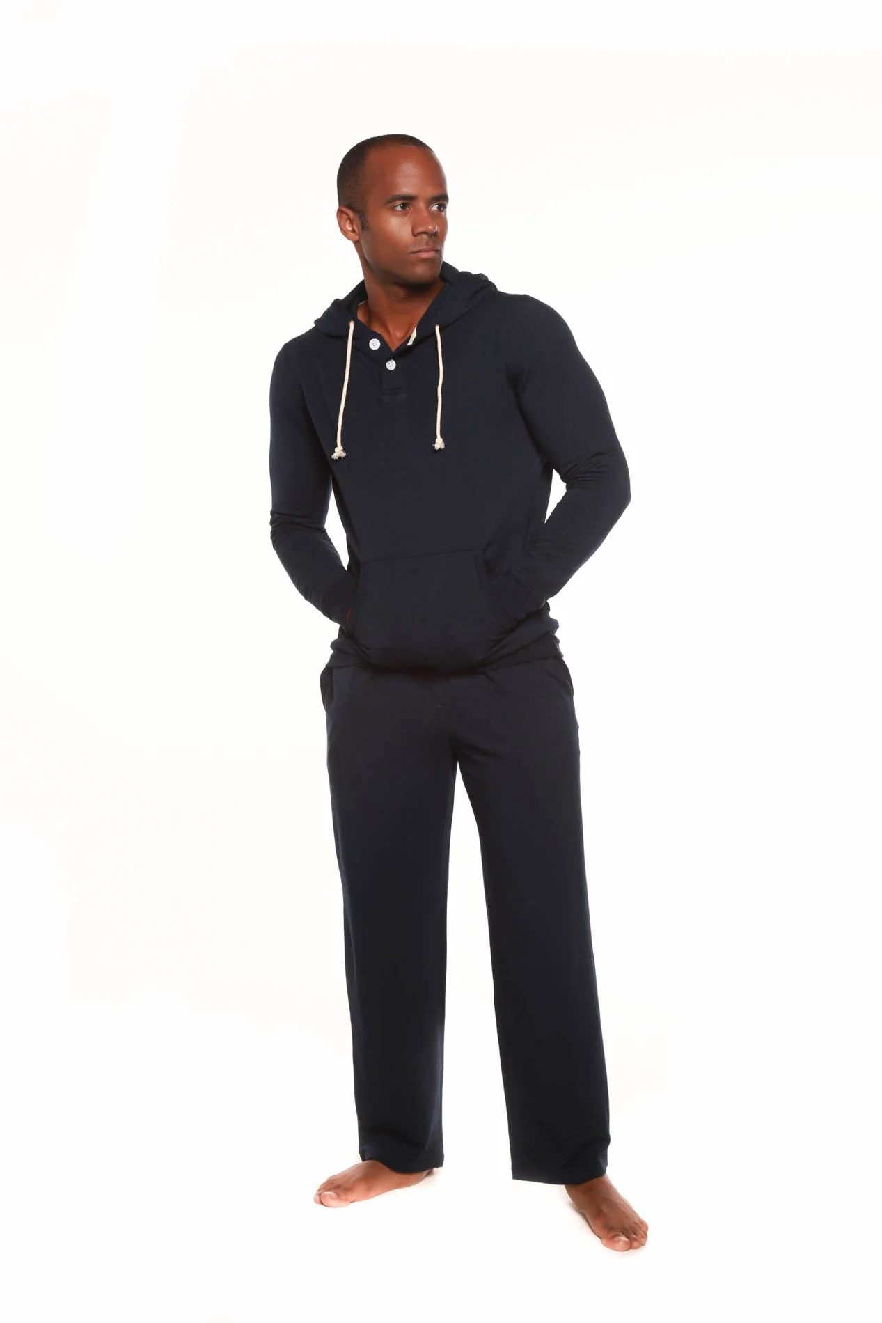Men's Henley Style Bamboo Viscose Fleece Hoodie + Fleece Lounge Pants - Image 2