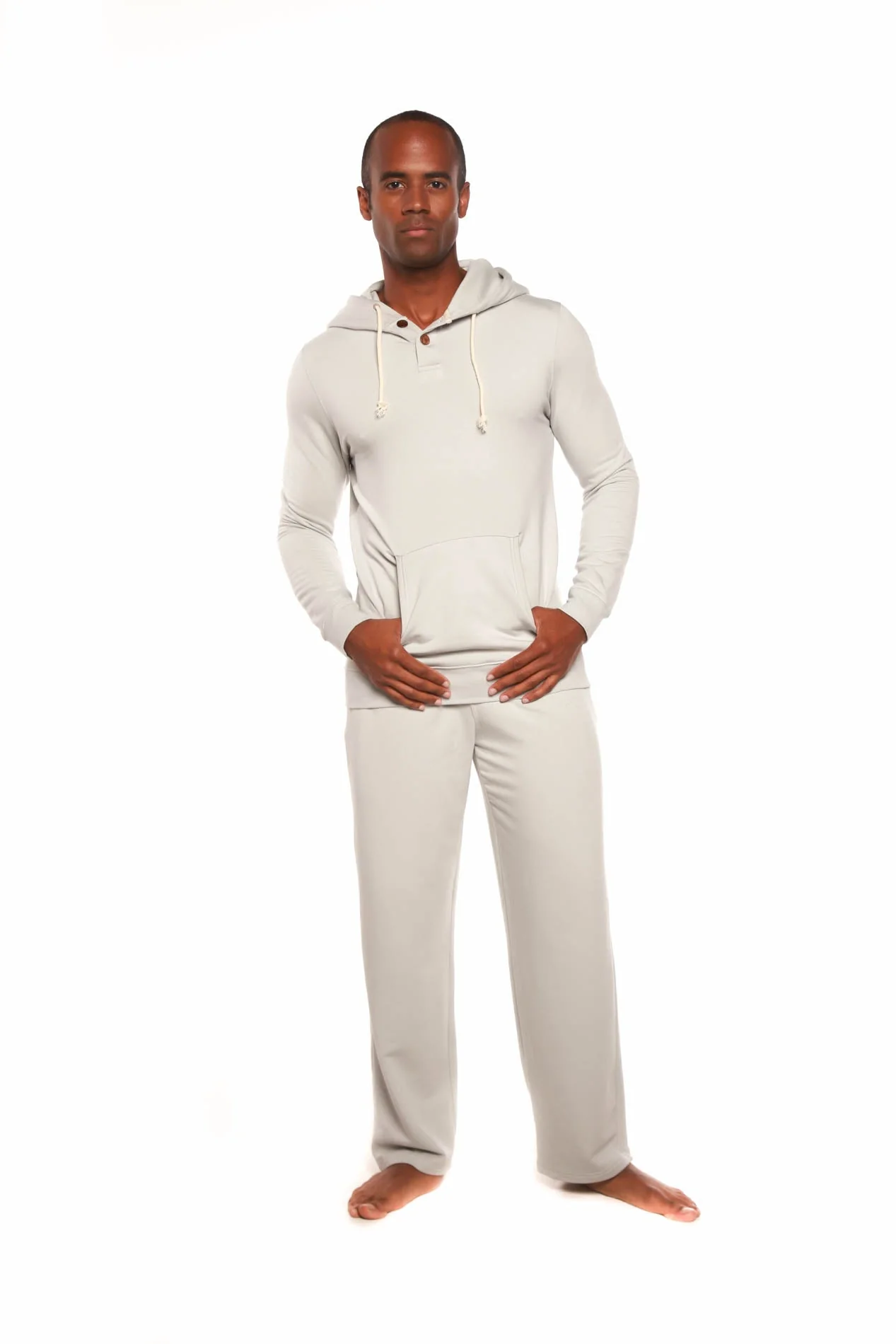 Men's Henley Style Bamboo Viscose Fleece Hoodie + Fleece Lounge Pants - Image 5