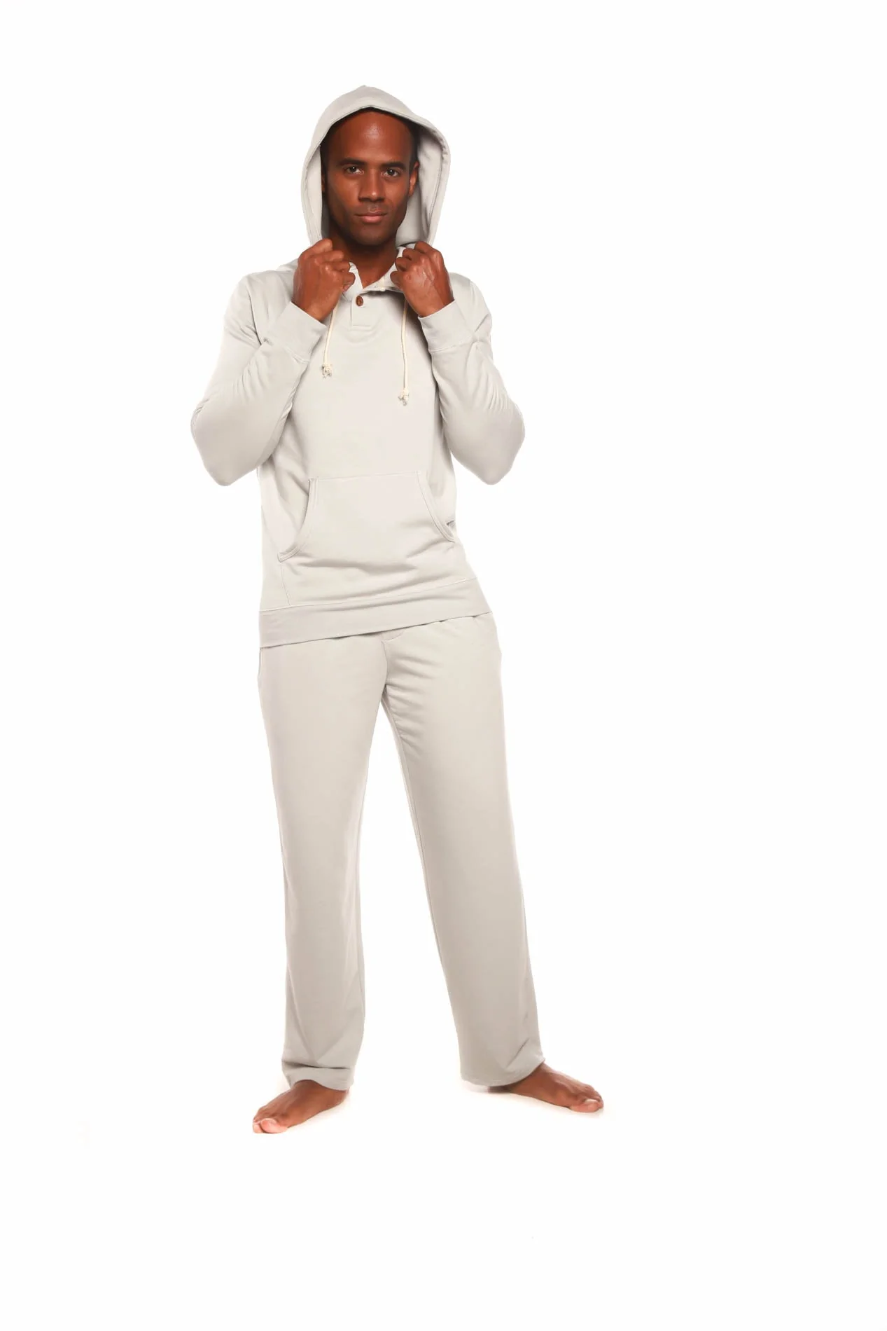 Men's Henley Style Bamboo Viscose Fleece Hoodie + Fleece Lounge Pants - Image 8