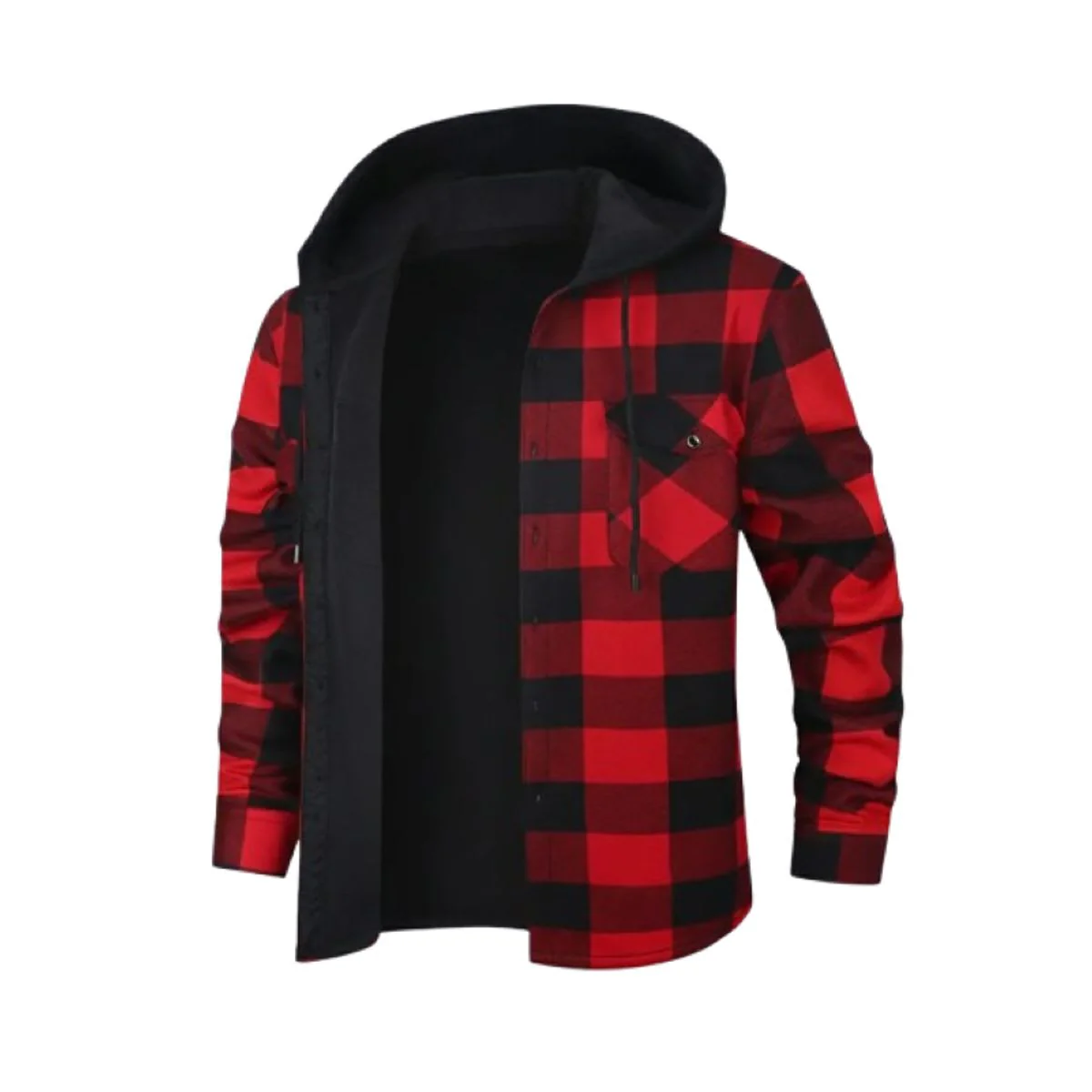 Men's Hooded Plaid Flannel Shirt Jacket - Fleece Lined Button Down Hoodie with Chest Pocket - Image 4