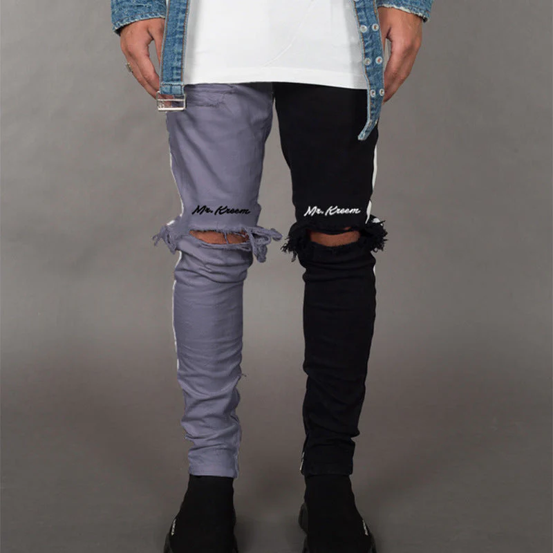 Men's Jeans Ripped Personality Fashion Stretch Slim Straight Leg Pants - Image 7