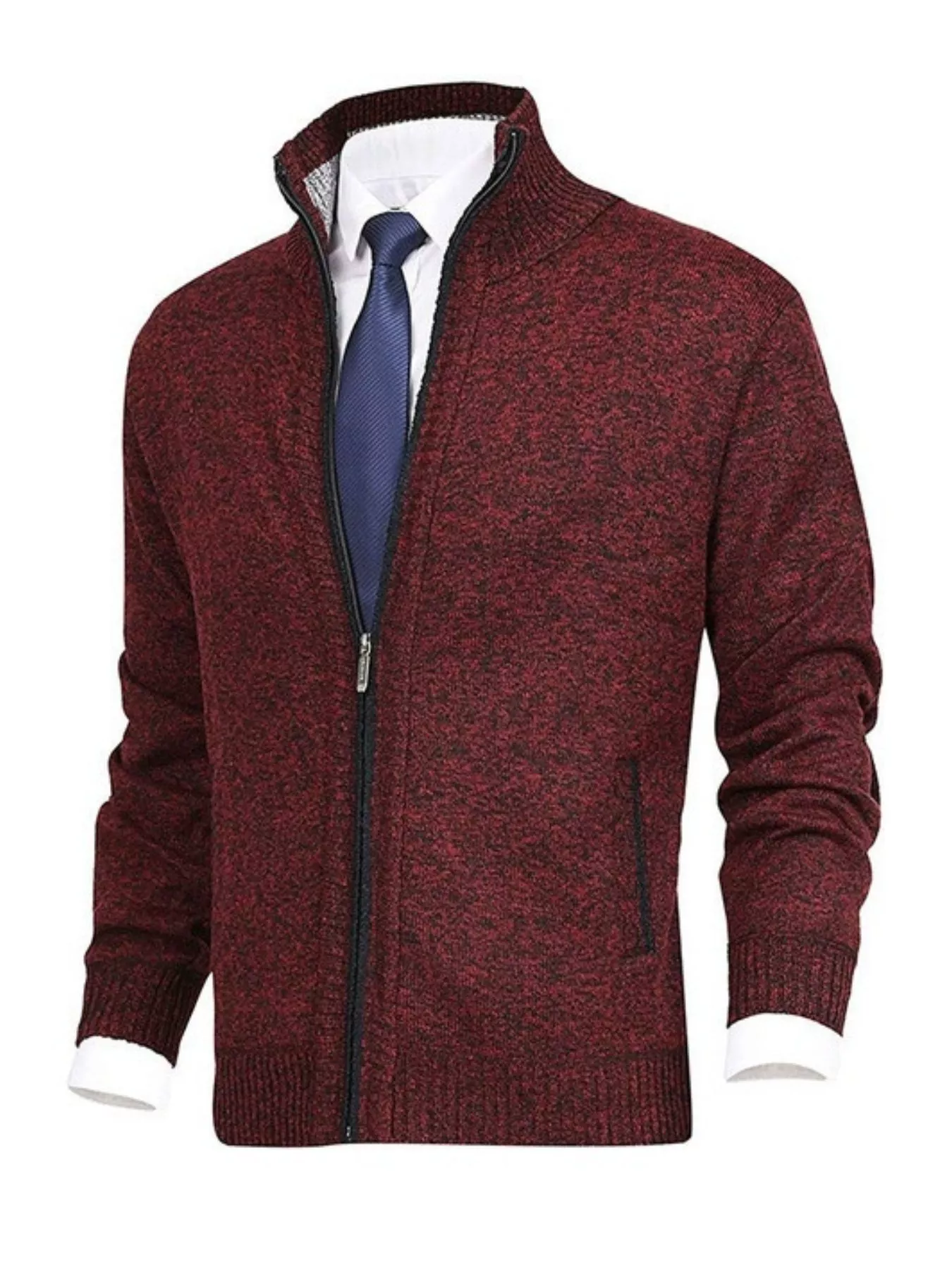 Men's Plus Size Zip Up Ribbed Hem Cardigan - Image 2