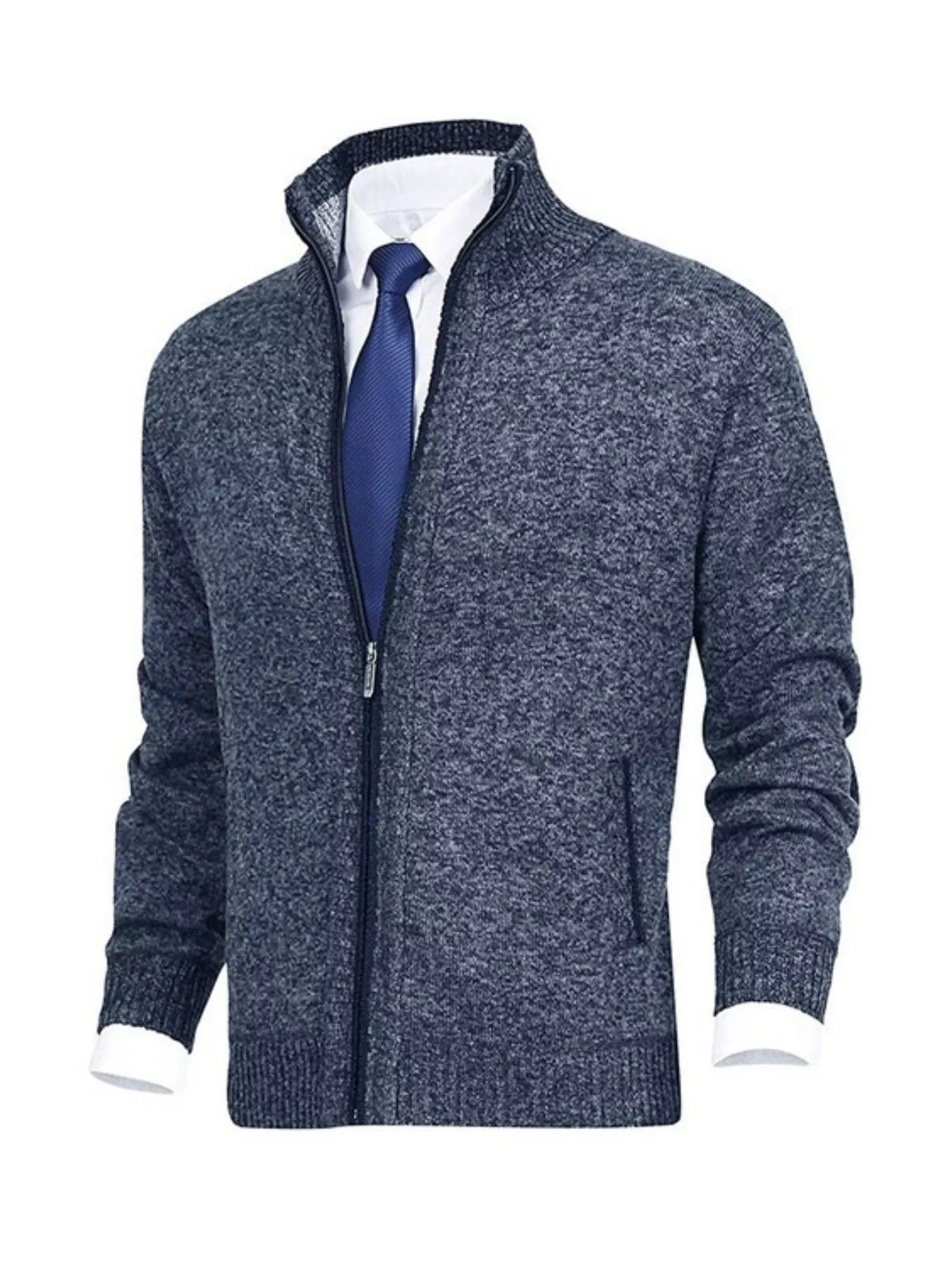 Men's Plus Size Zip Up Ribbed Hem Cardigan - Image 5