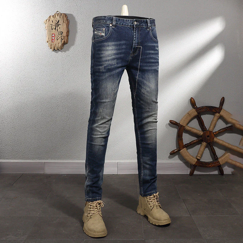 Men's Retro Elastic Slim Fit Small Straight Leg Jeans - Image 6