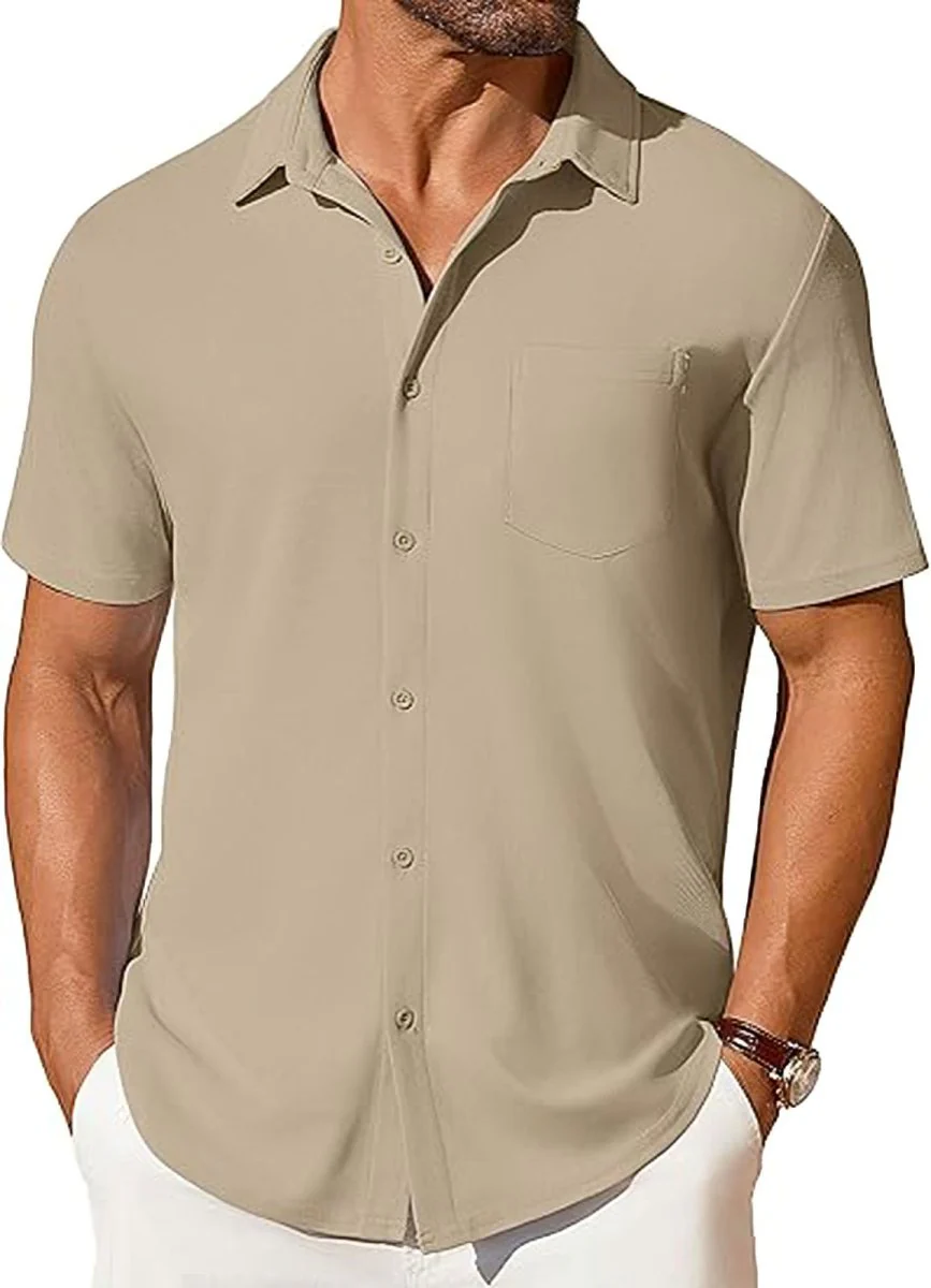 Mens Short-sleeve Button-up Wrinkle- And Crease-resistant Shirt - Image 10