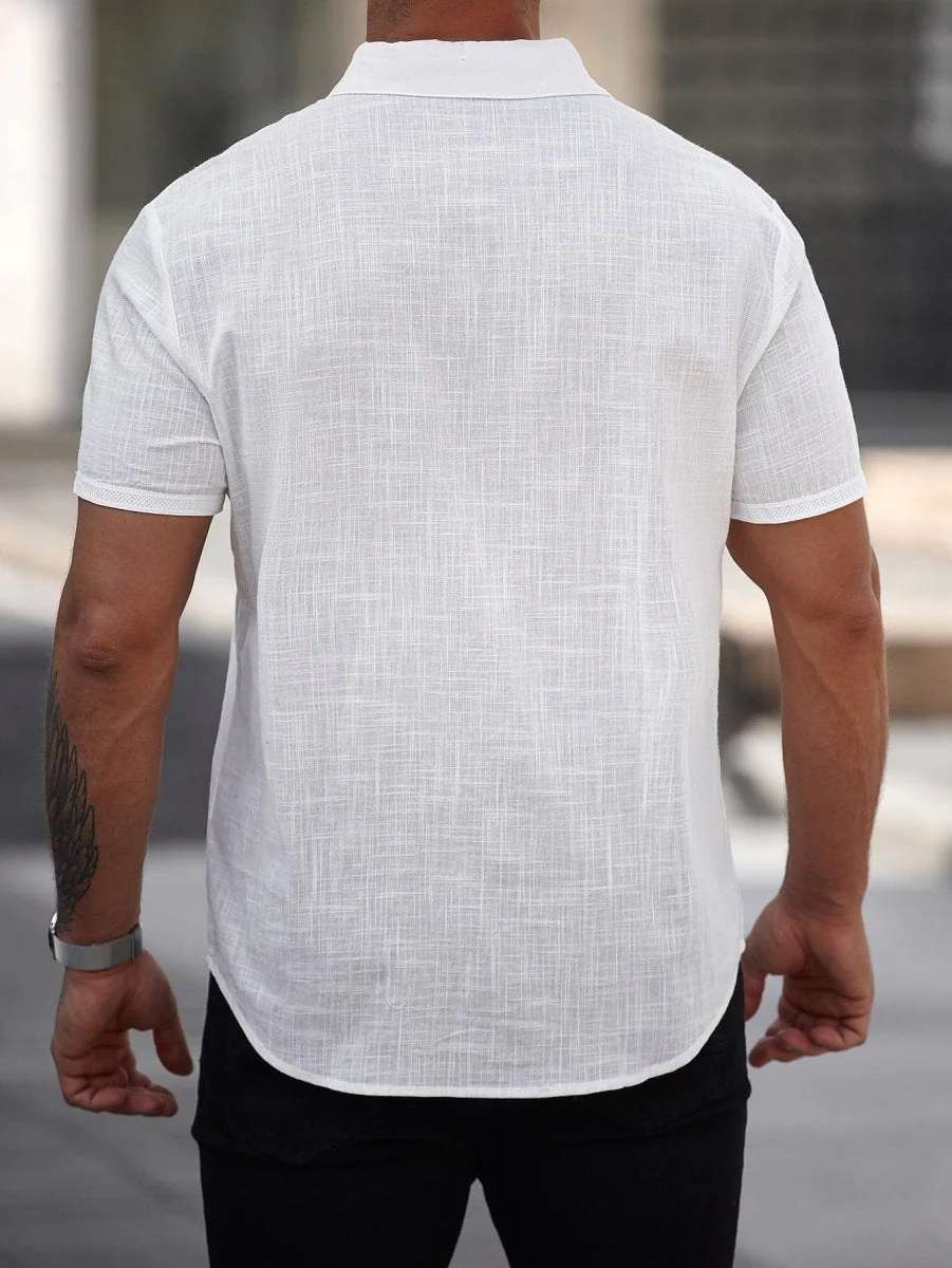 Mens Short-sleeve Cotton Shirt With A Pocket - Image 4