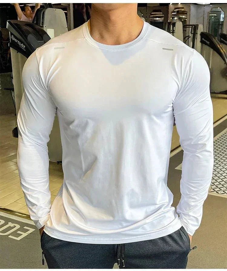 Men's Sports Fitness Long Sleeve Outdoor Badminton Quick Dry Training Shirt Casual Thin Running Top Bodybuilding Sportswear - Image 4