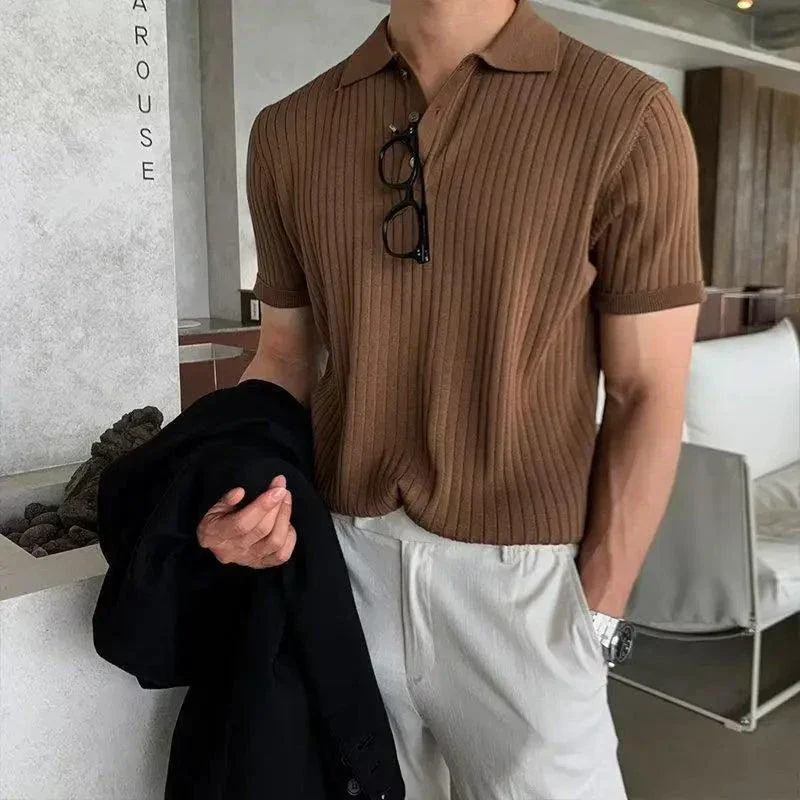 Men's Textured Knit Lapel Polo - Image 4