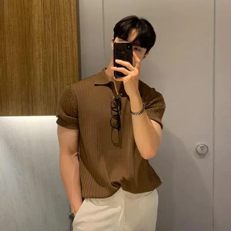 Men's Textured Knit Lapel Polo - Image 9