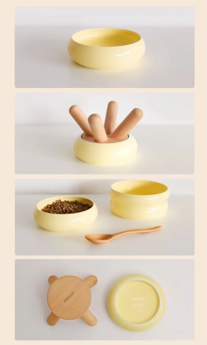Meoof Gulu Elevated Ceramic Pet Food Bowl with Wooden Stand - Image 32