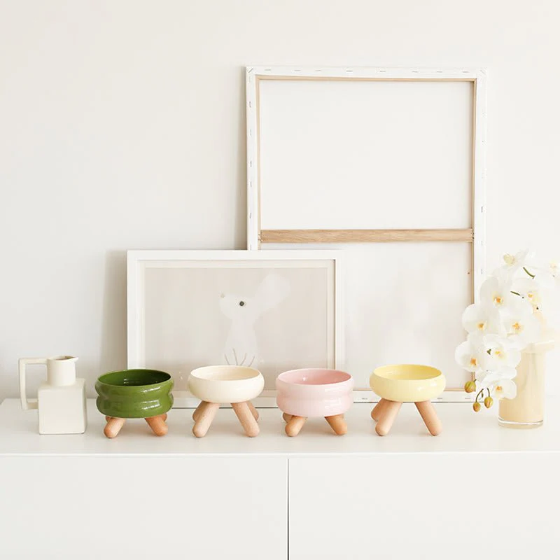Meoof Gulu Elevated Ceramic Pet Water Bowl with Wooden Stand - Image 24