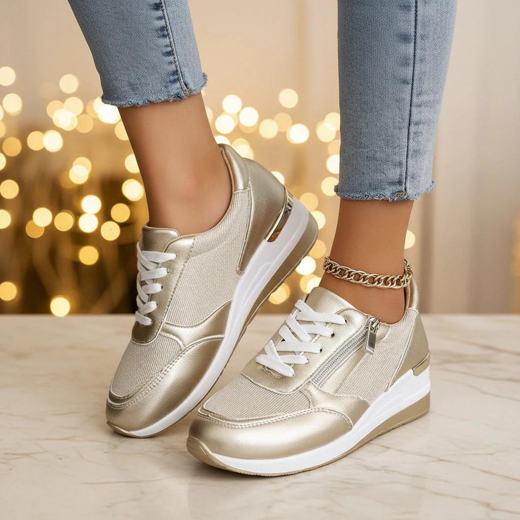 Metallic Lace-Up Side Zipper Thick-Sole Sneakers – 3 Colors EU 37–44 - Image 5