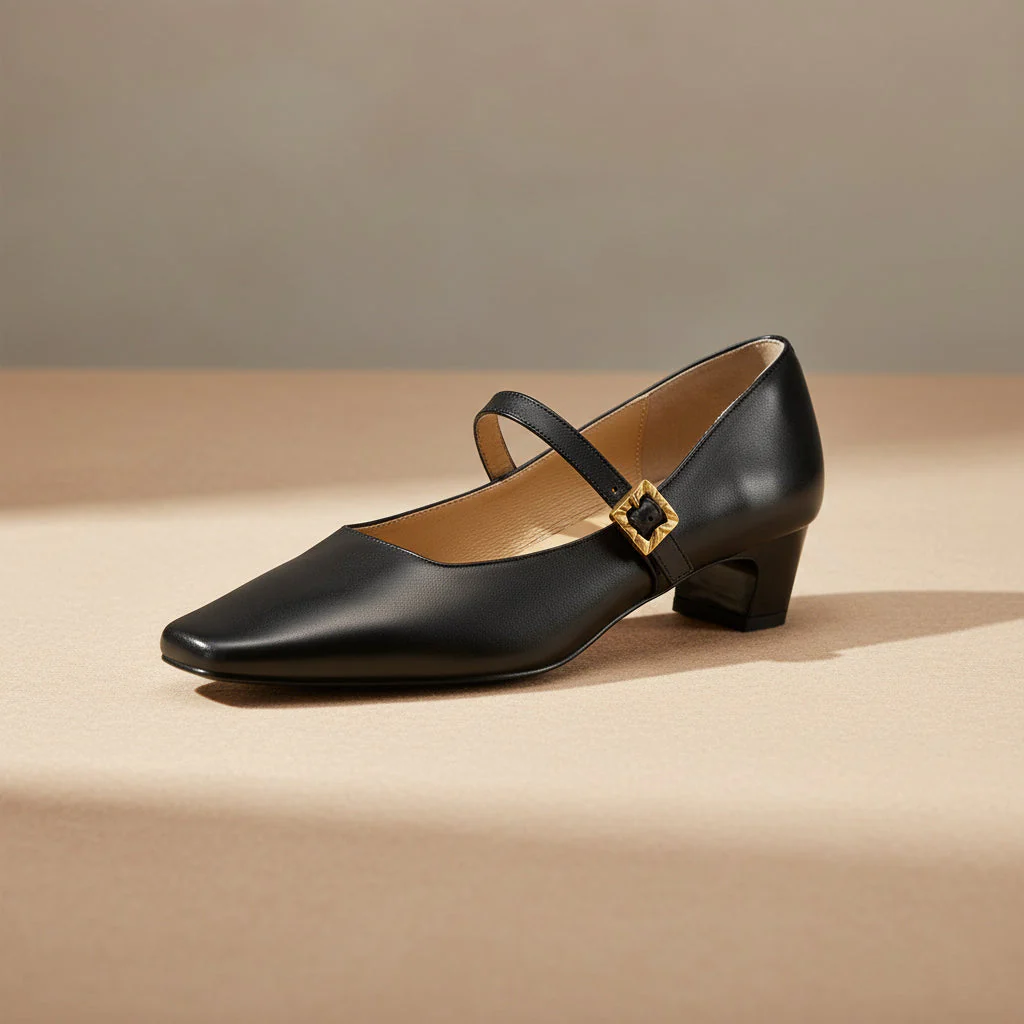 Mid-Heel Pumps - Full-Grain Leather Women's Classic Slip-On Court Shoes - Image 6