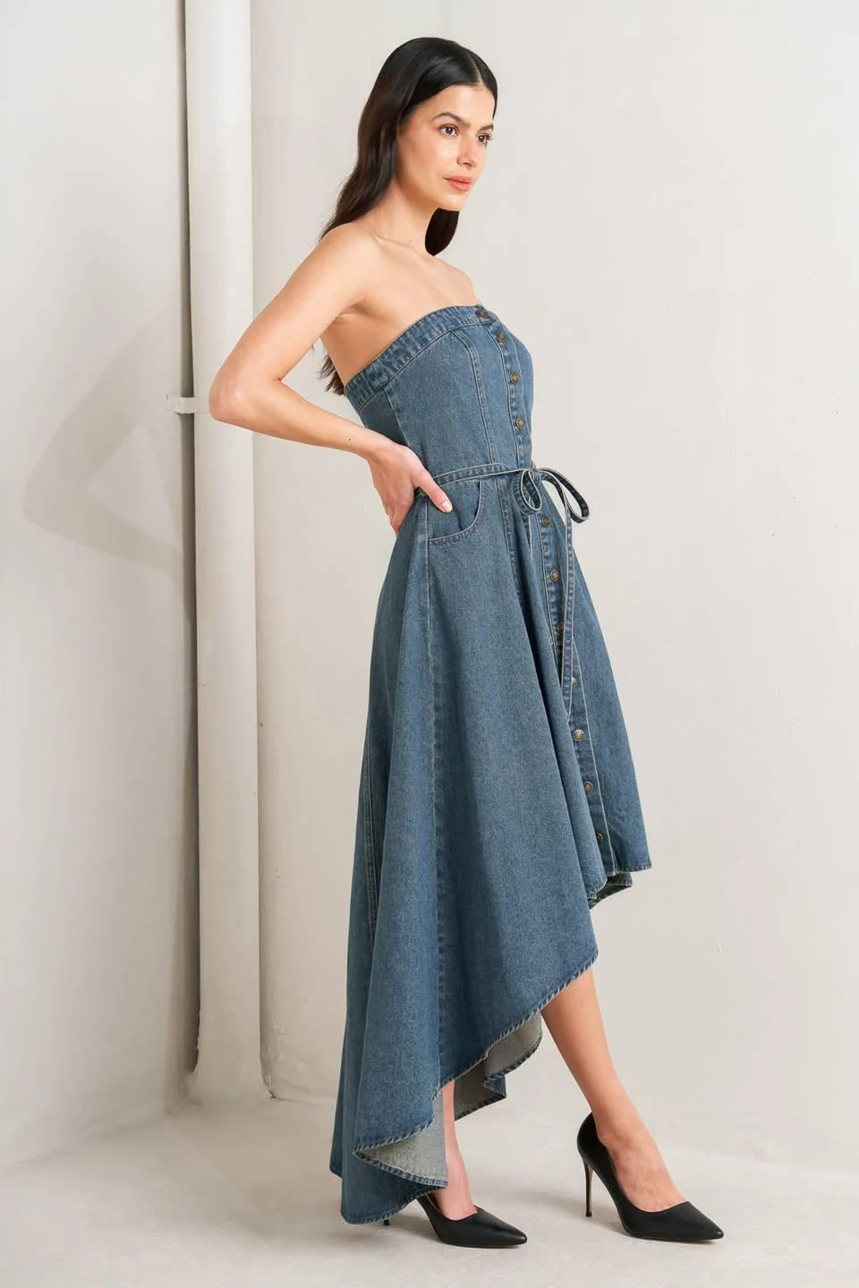 Midnight Volume Denim Midi Dress - Image 3
