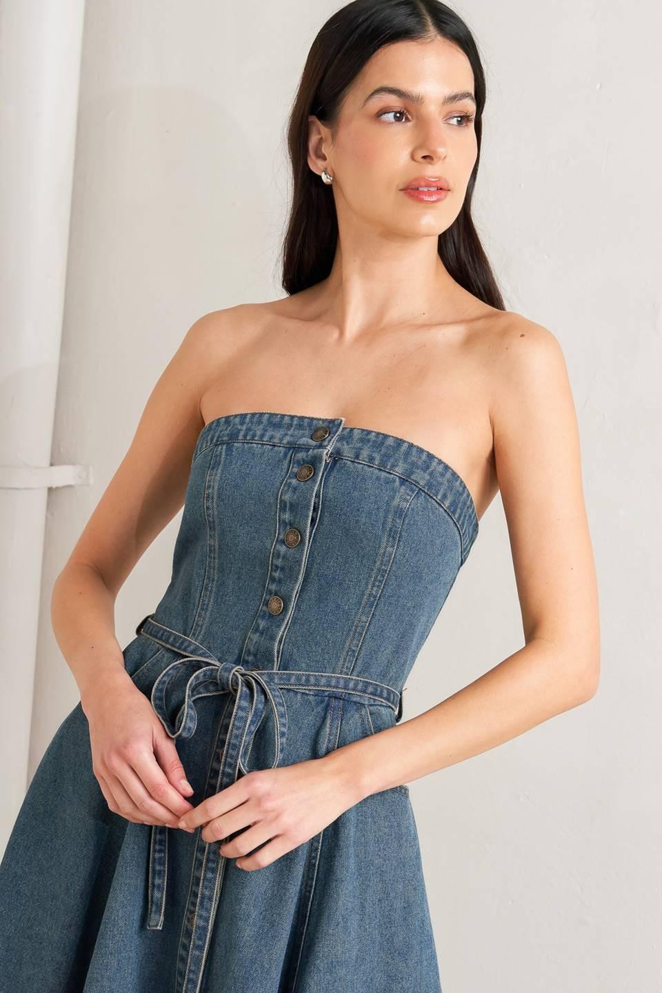 Midnight Volume Denim Midi Dress - Image 5