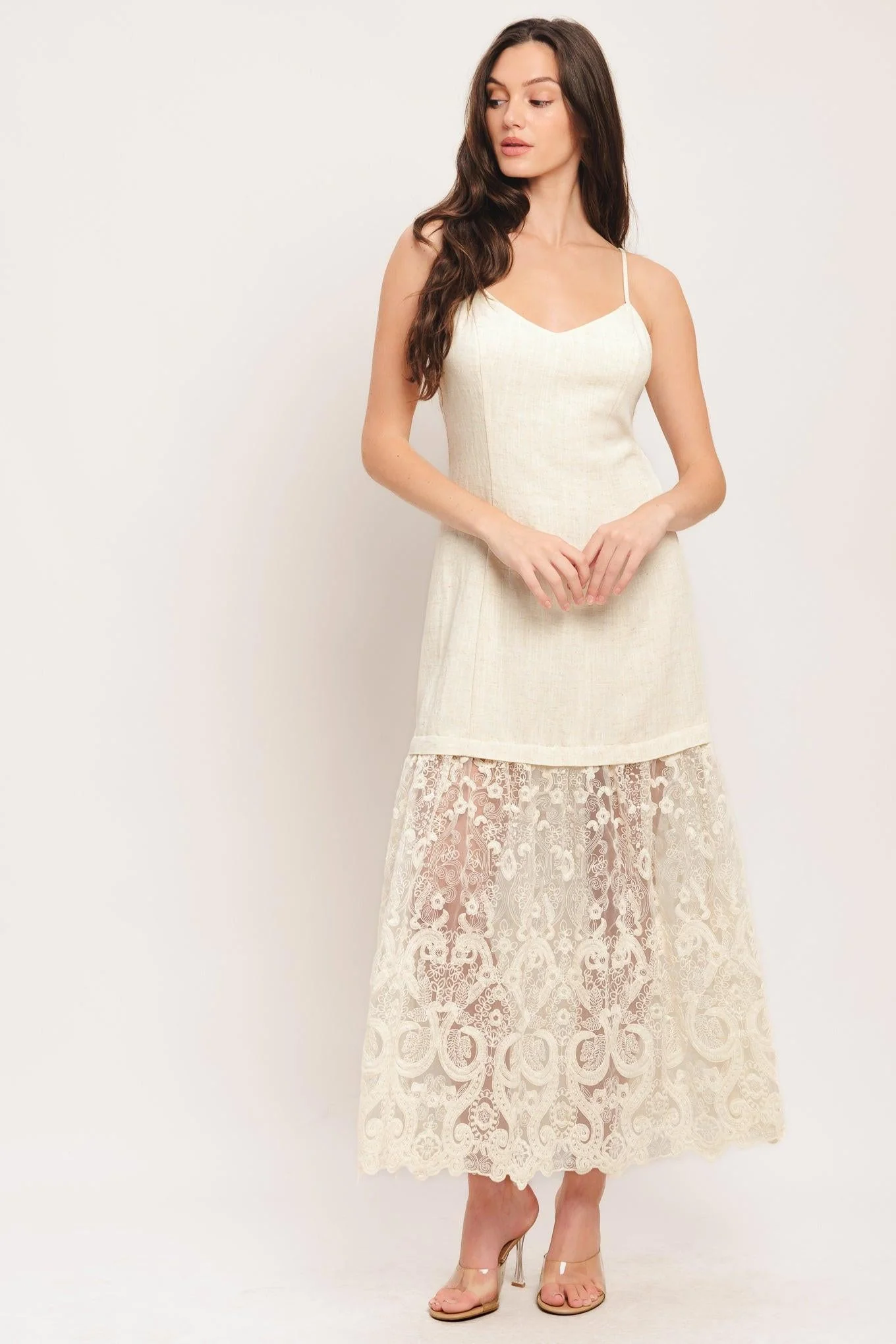Milk Petal Woven Lace Midi Dress