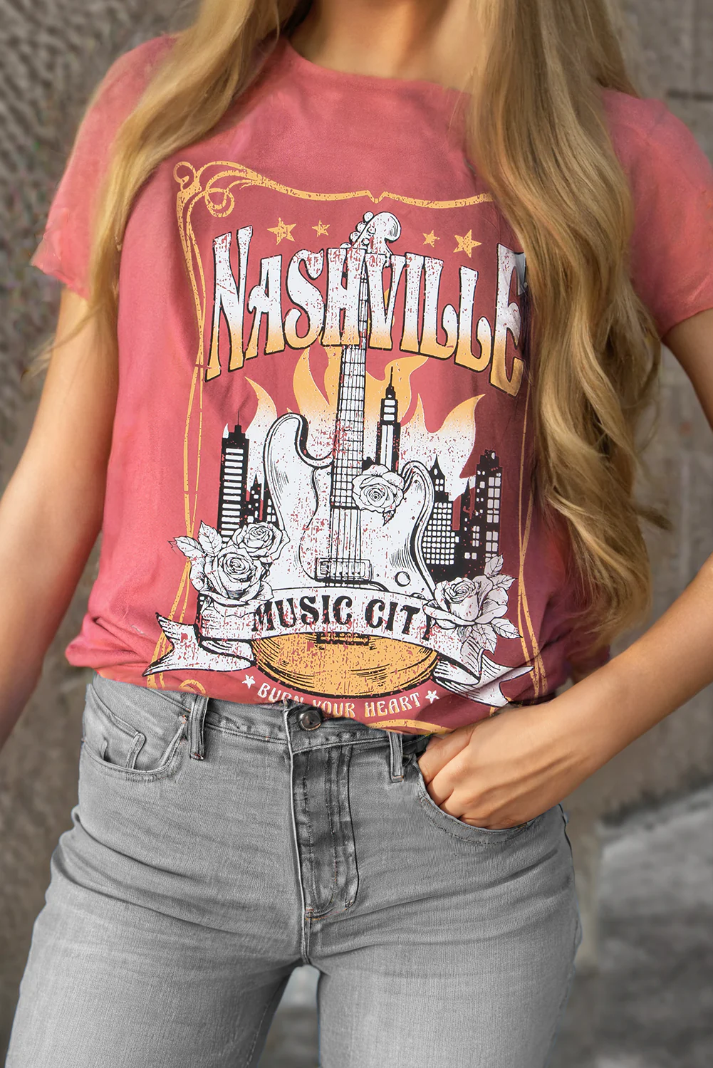 Mineral Red Nashville Music City Graphic Retro Fashion Tee - Image 2