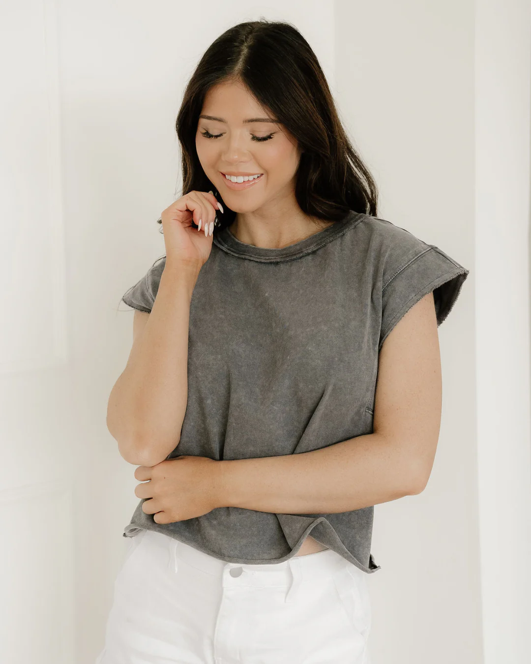 Mineral Wash Boxy Fit Cotton Tank Top - Gray - Image 3