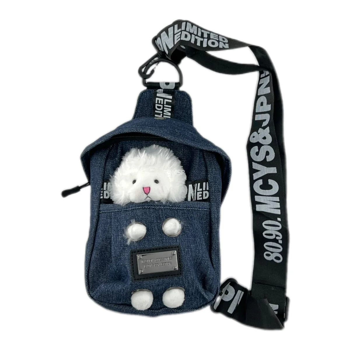 Mini Denim Crossbody Sling Bag with Animal Charm Adjustable Strap - Image 14