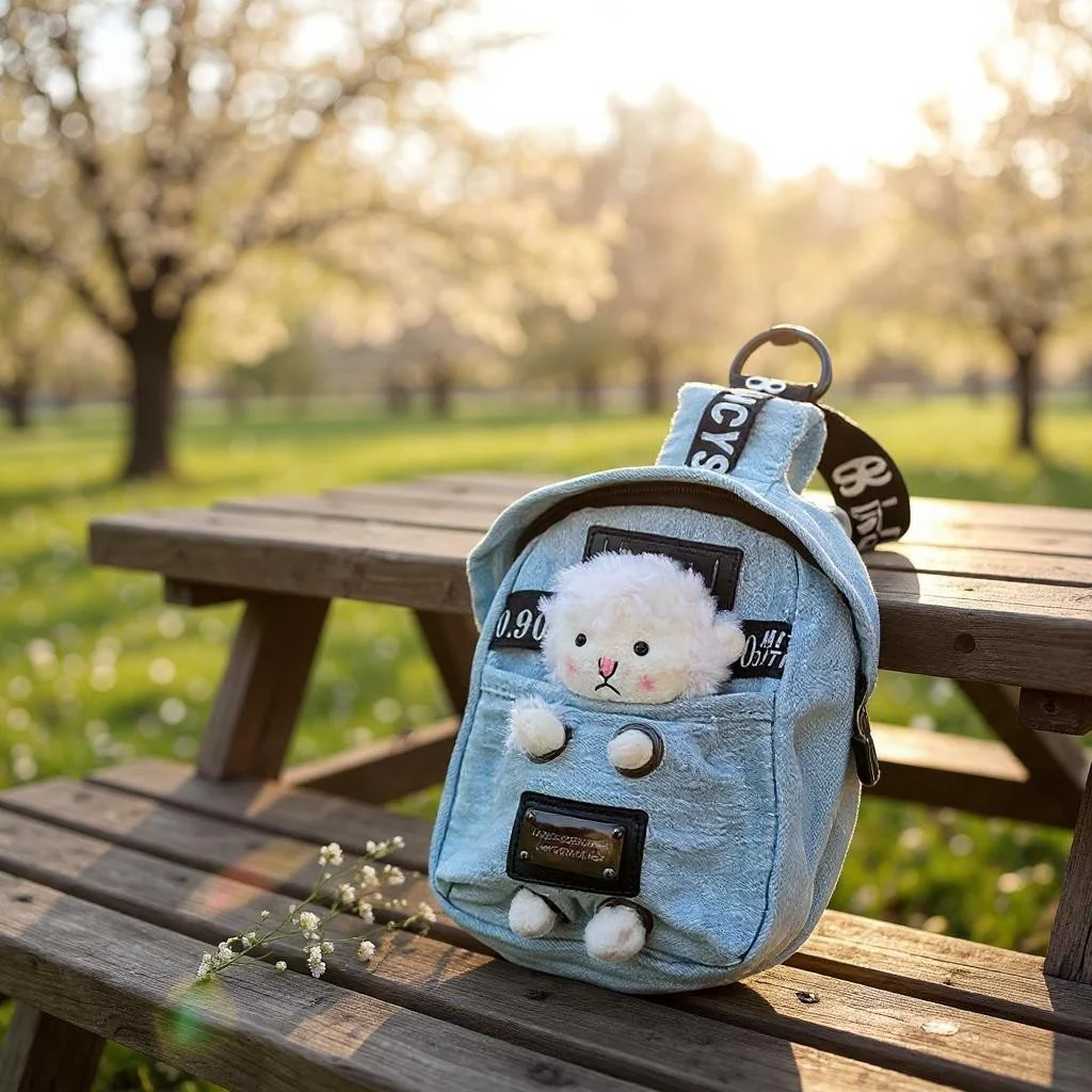 Mini Denim Crossbody Sling Bag with Animal Charm Adjustable Strap - Image 4