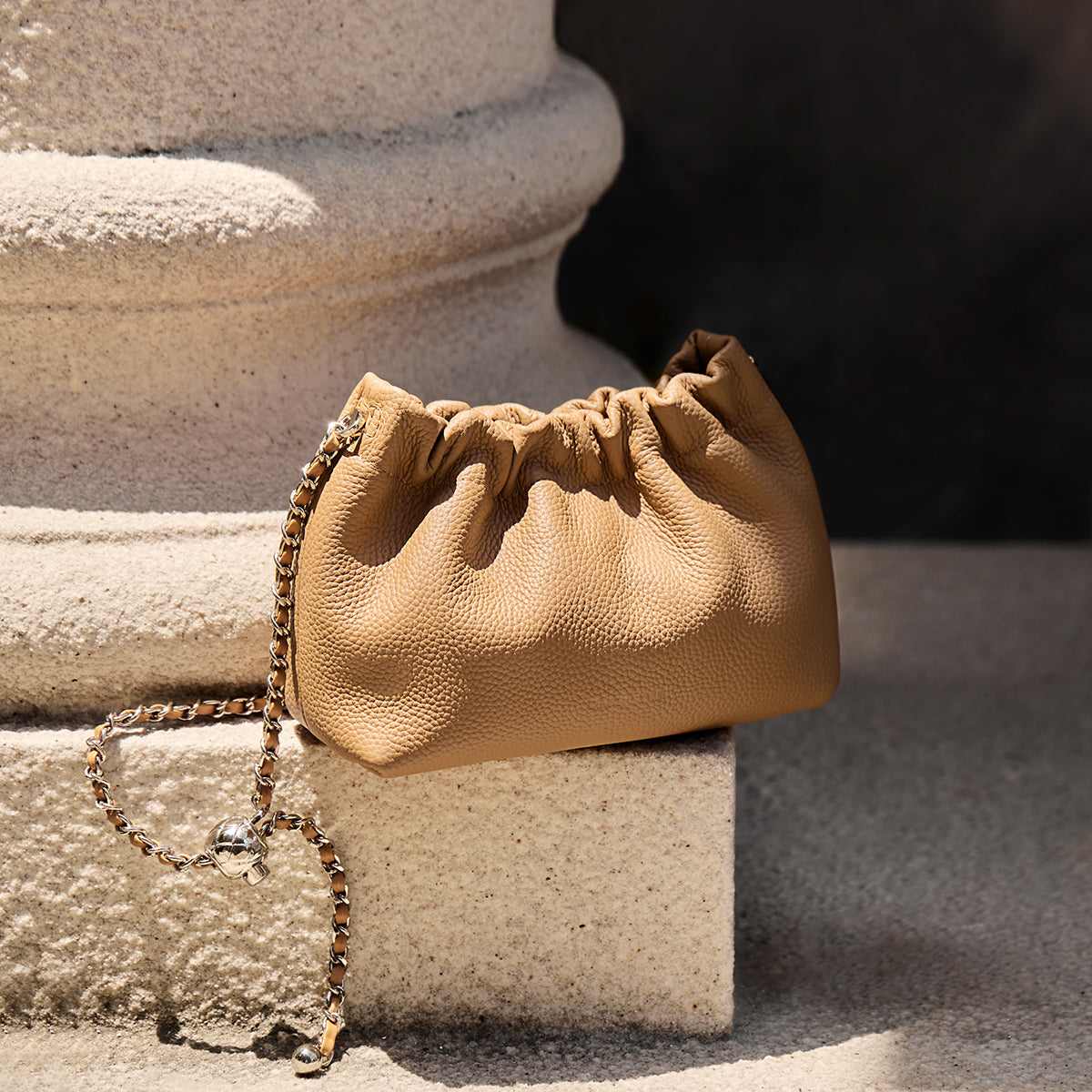 Mini Dumpling Leather Clutch Crossbody Bag - Image 7