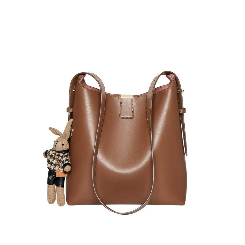 Minimalist Genuine Leather Bucket Shoulder Bag - Image 11