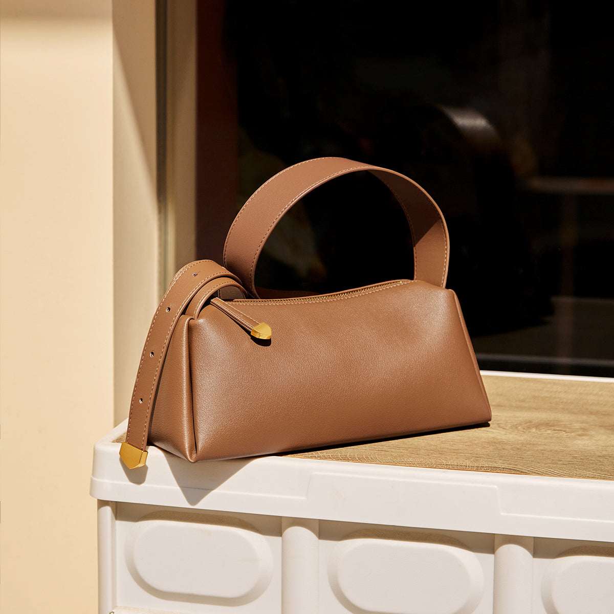 Minimalist Leather Baguette Shoulder Bag - Image 11