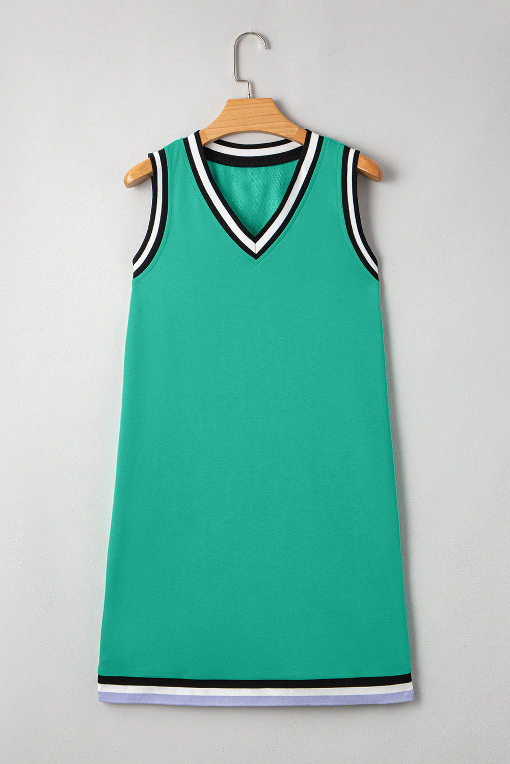 Mint Green Color Contrast Trim V Neck Shift Sleeveless Mini Dress - Image 5