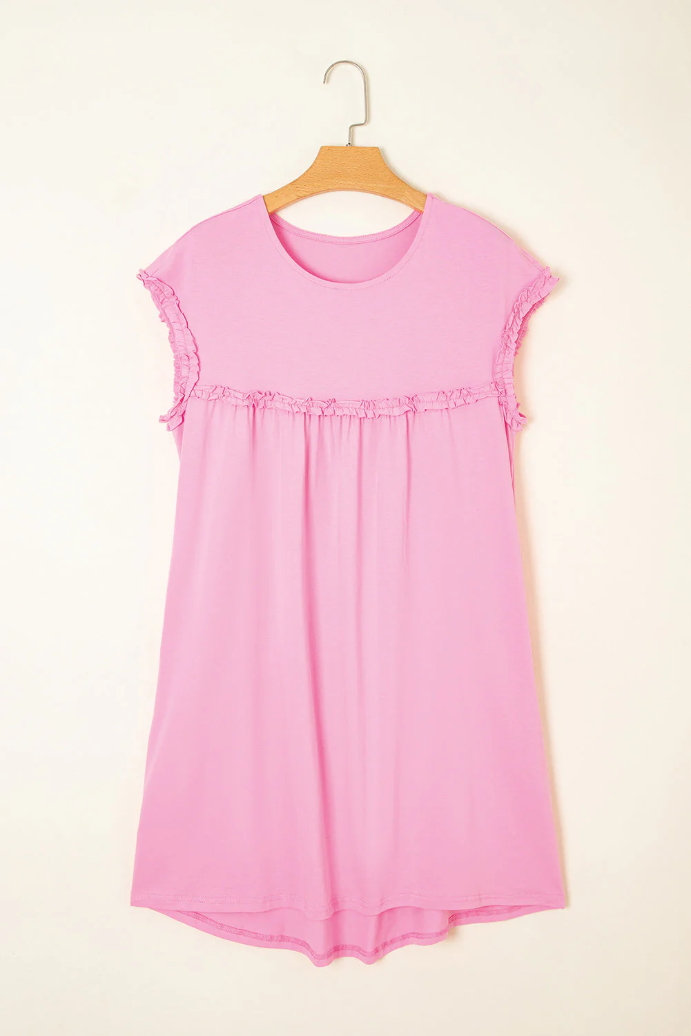 Mint Green Frilled Trim Crewneck Loose Fit Mini Dress - Image 15