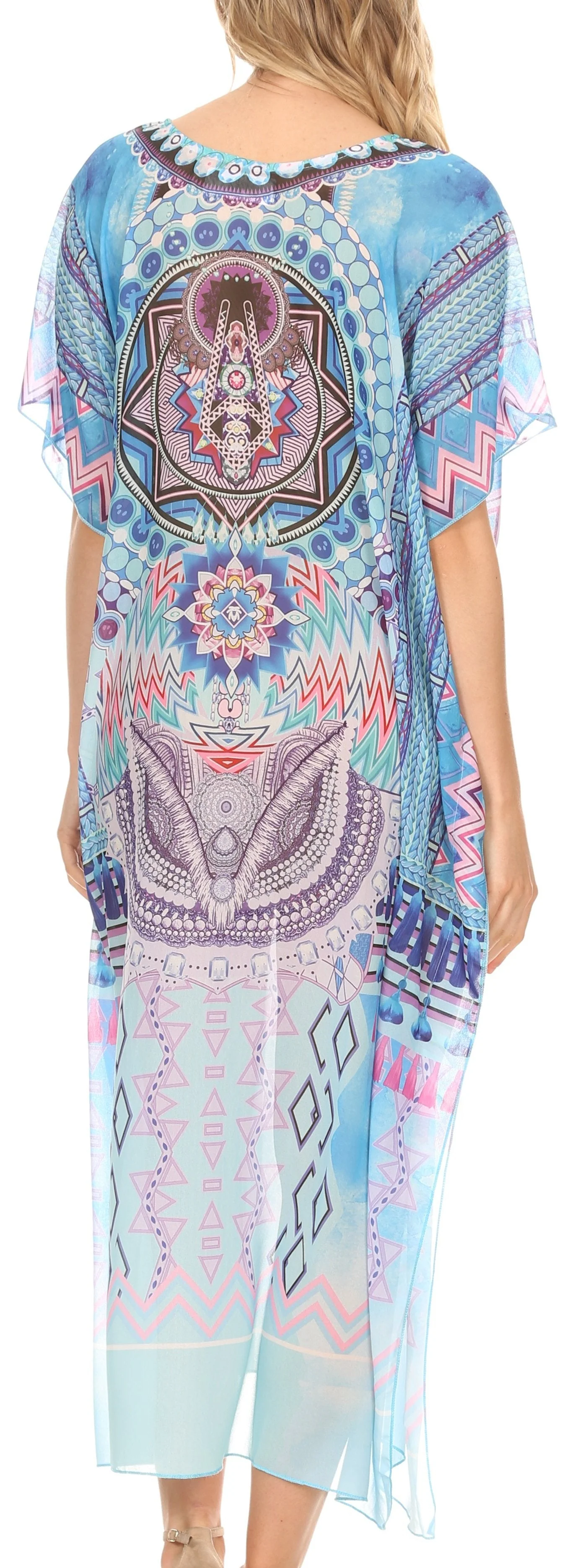 MKY Astryd Women's Flowy Maxi Long Caftan Dress Cover Up with Rhinestone - Image 22