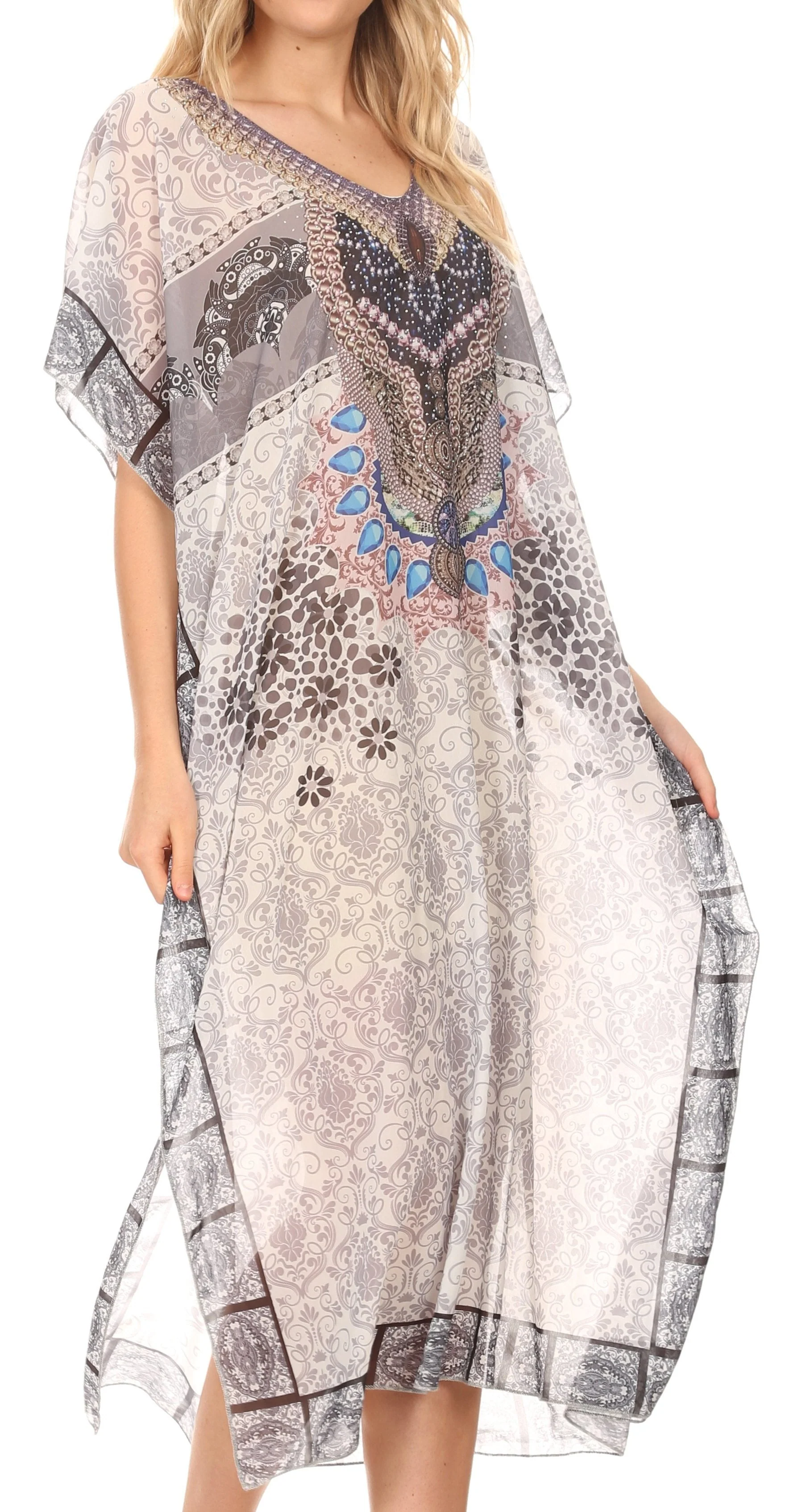 MKY Astryd Women's Flowy Maxi Long Caftan Dress Cover Up with Rhinestone - Image 39