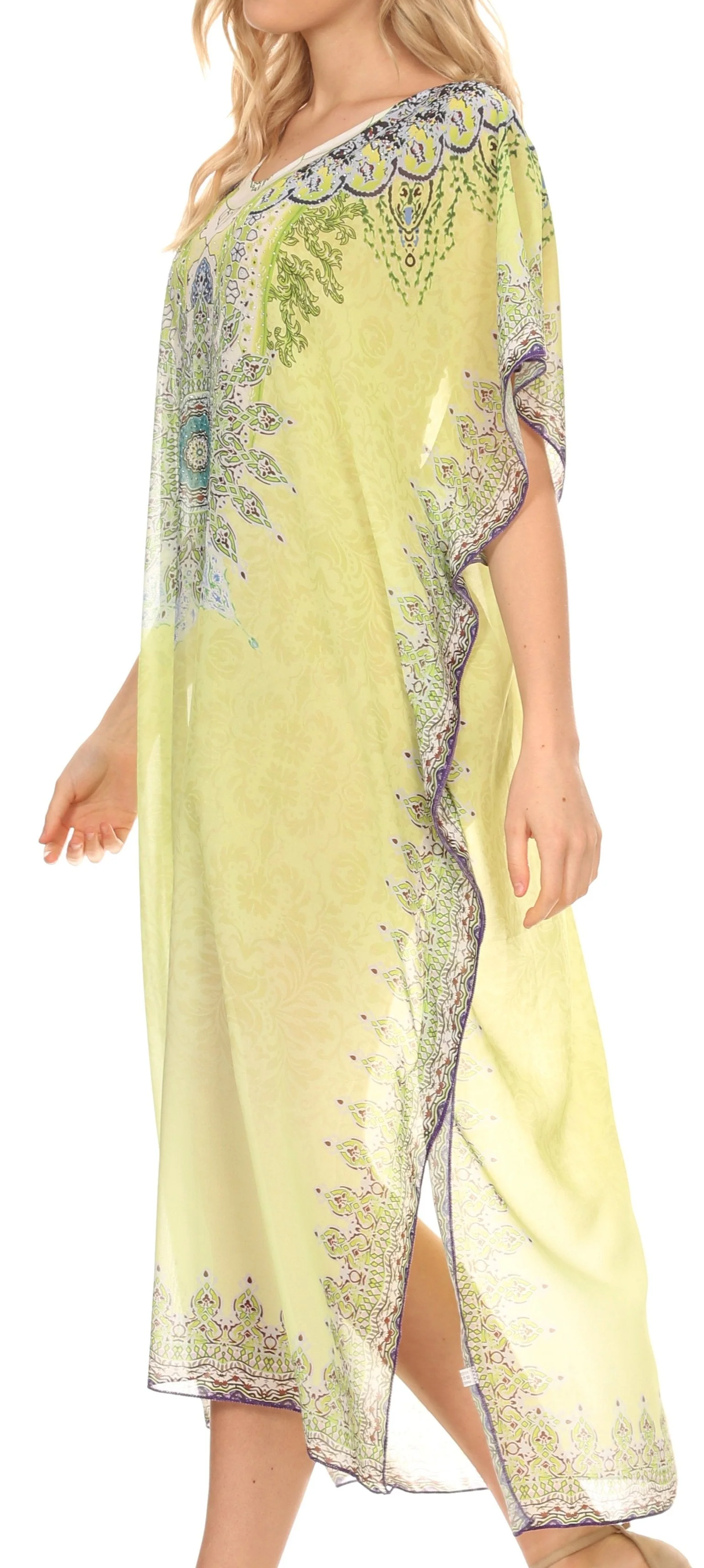MKY Astryd Women's Flowy Maxi Long Caftan Dress Cover Up with Rhinestone - Image 48