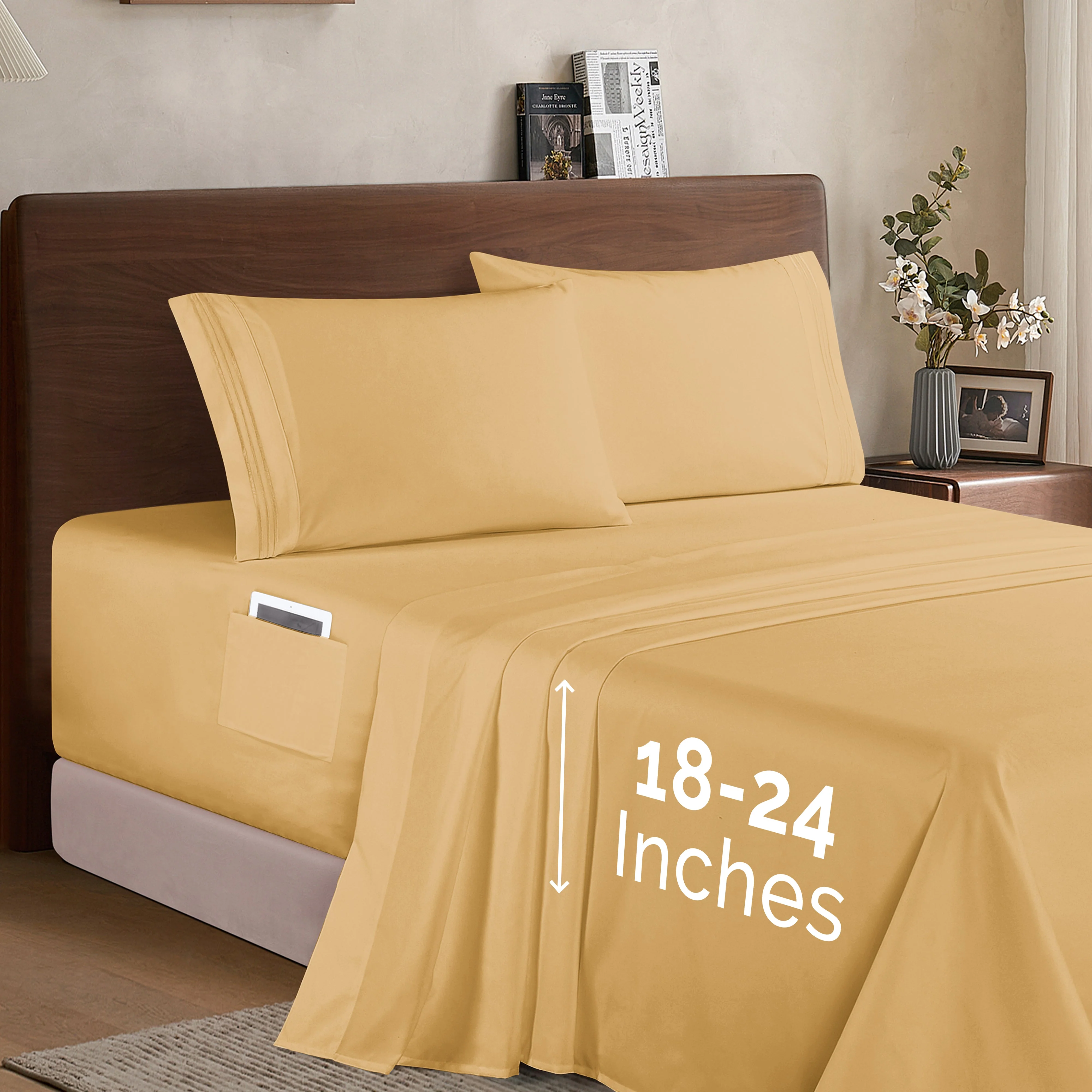 Mocassi Extra deep 18-24 Inch Pocket 3 Line Embroidery, 4-Piece Sheet Set, Bright Shades - Image 7