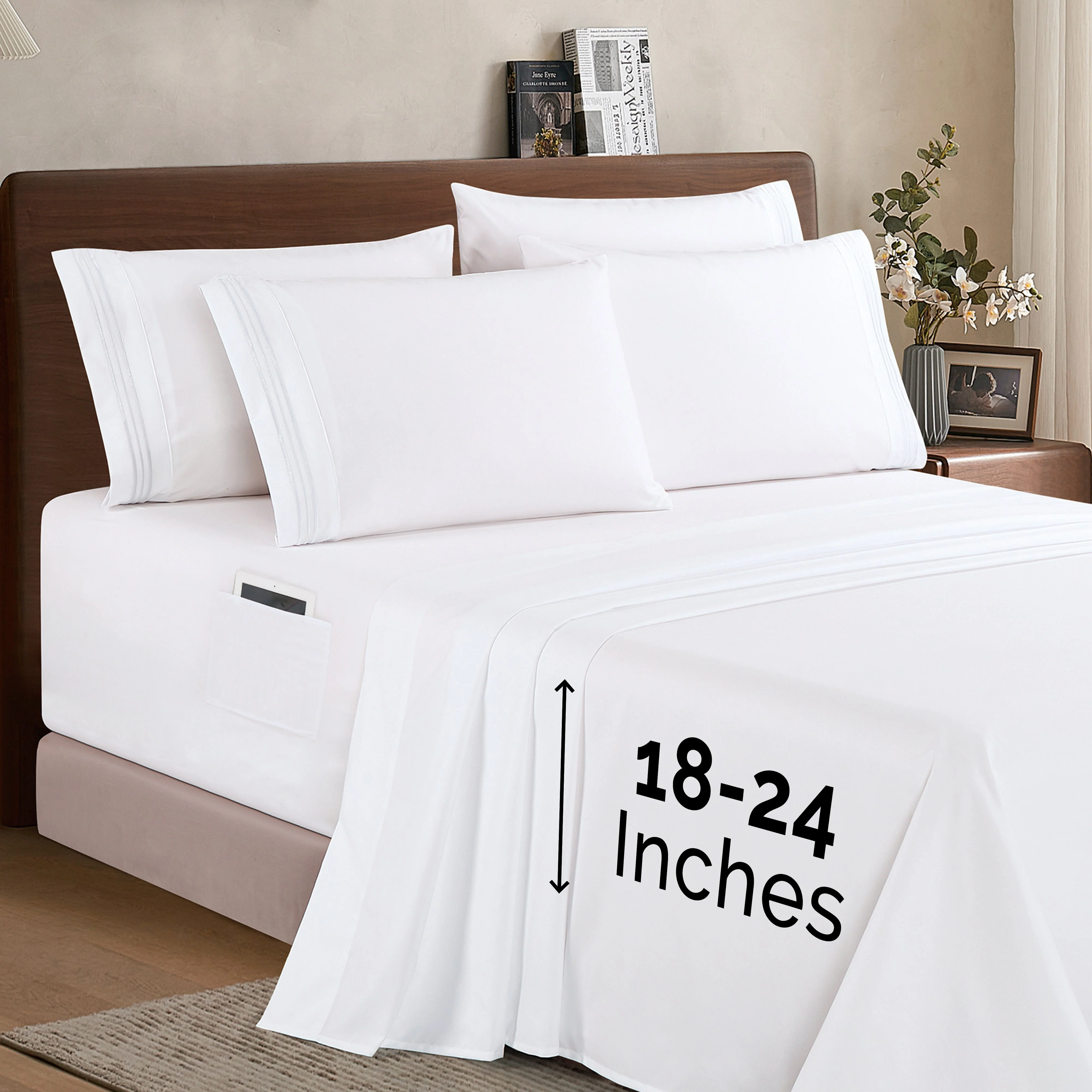 Mocassi Extra deep 18-24 Inch Pocket 3 Line Embroidery, 6-Piece Sheet Set, Bright Shades - Image 13