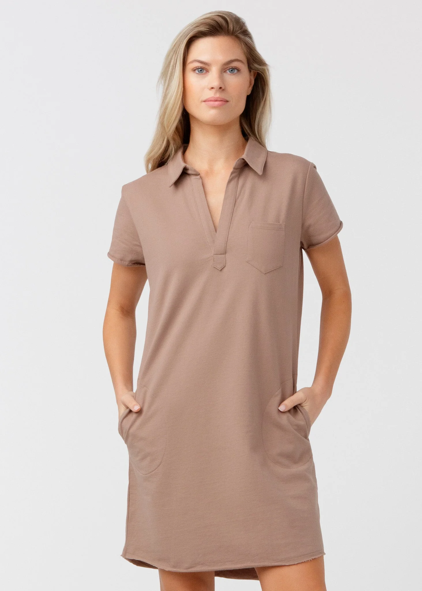 Mocha Cotton Polo Dress - Image 3