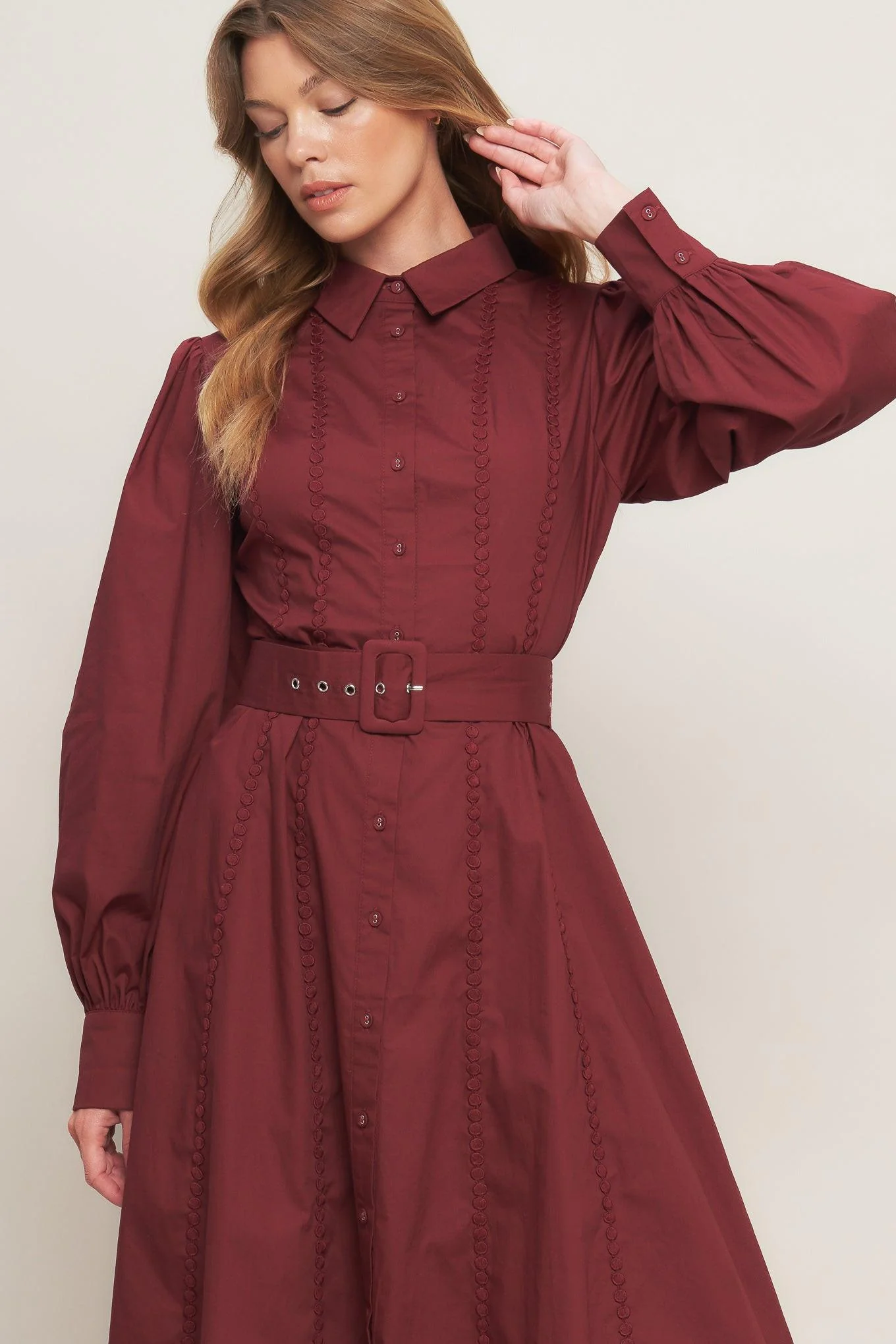 Modern Femme Burgundy Woven Midi Dress - Image 2