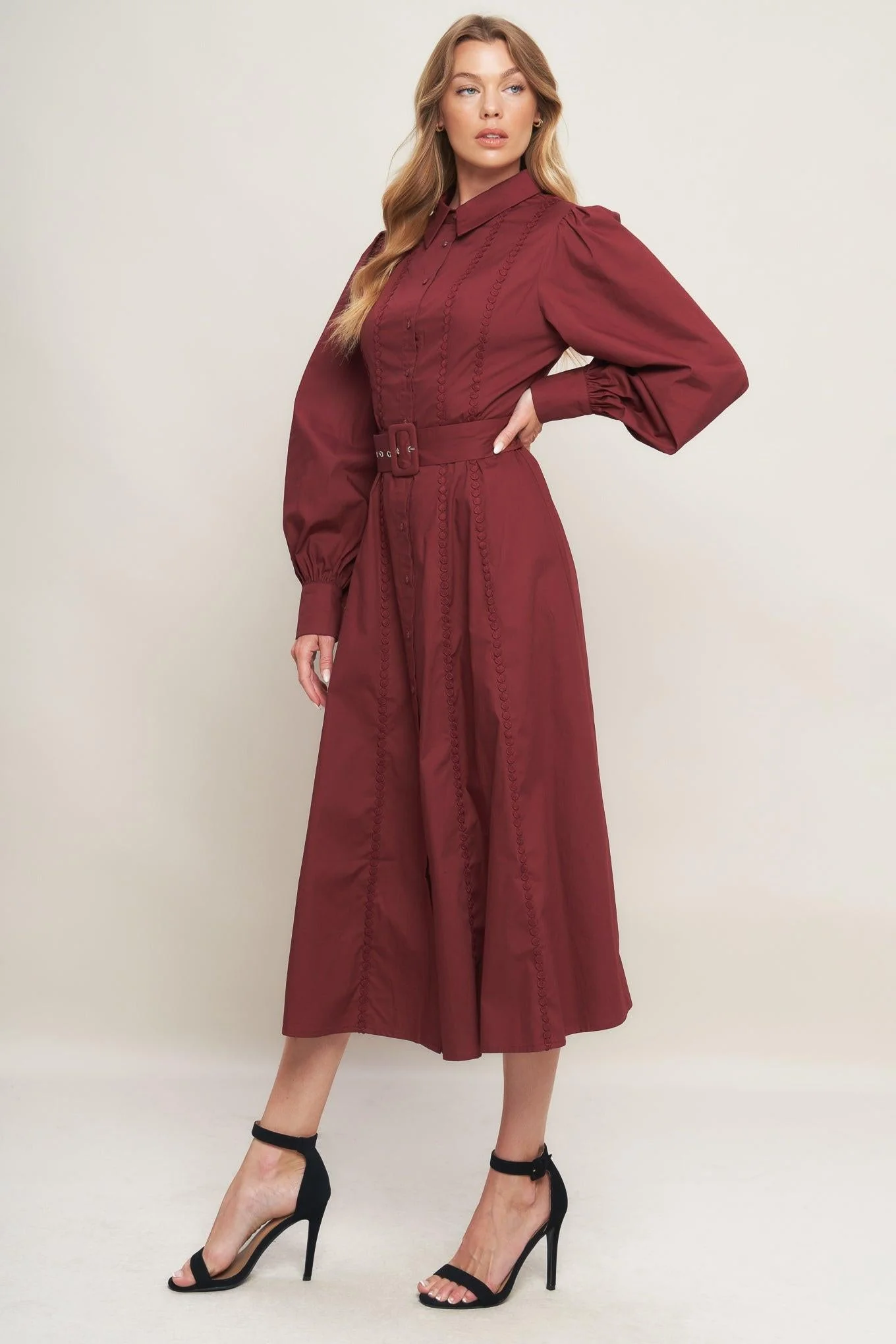 Modern Femme Burgundy Woven Midi Dress - Image 6