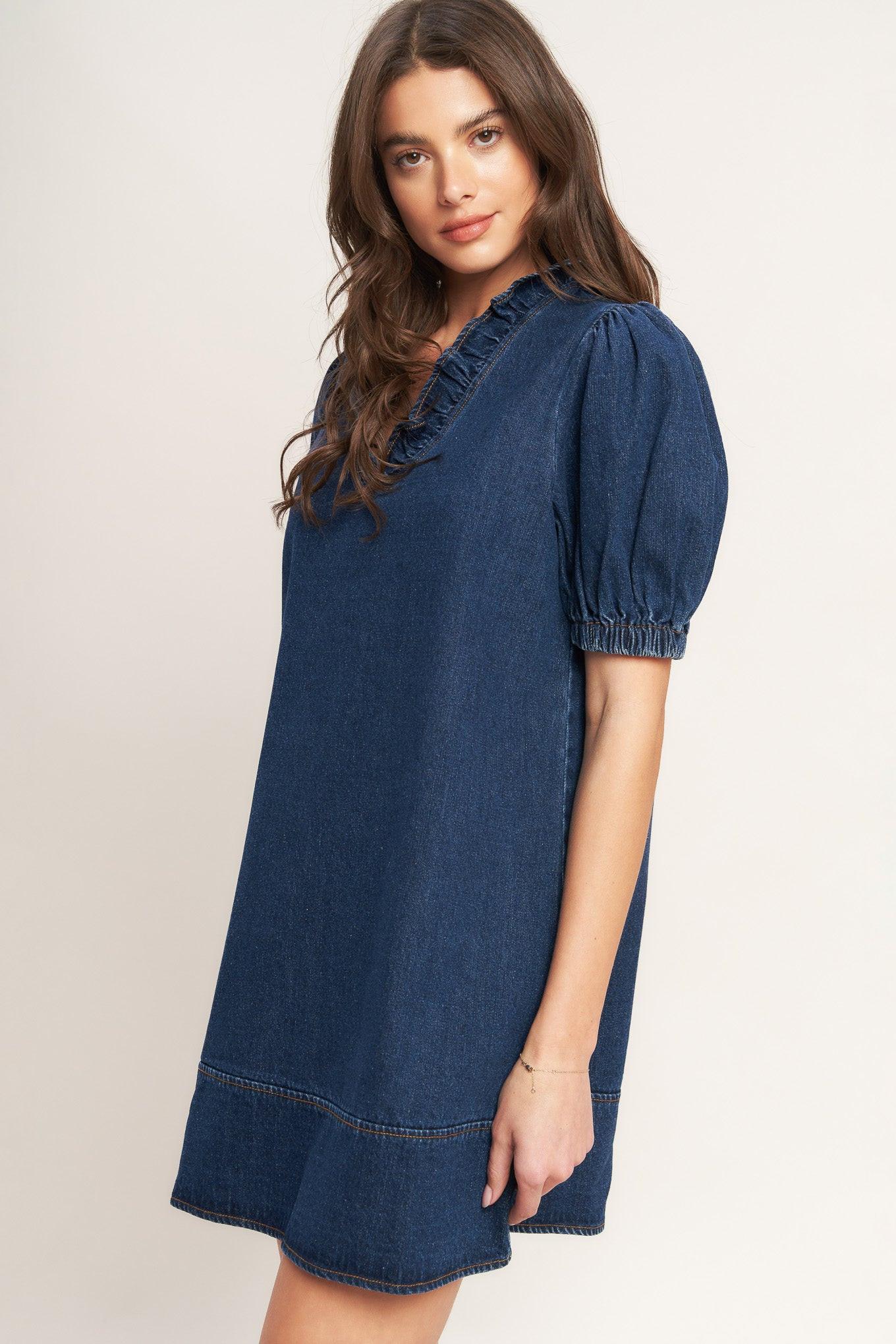 Modern Folk Touch Dnim Mini Dress - Image 5